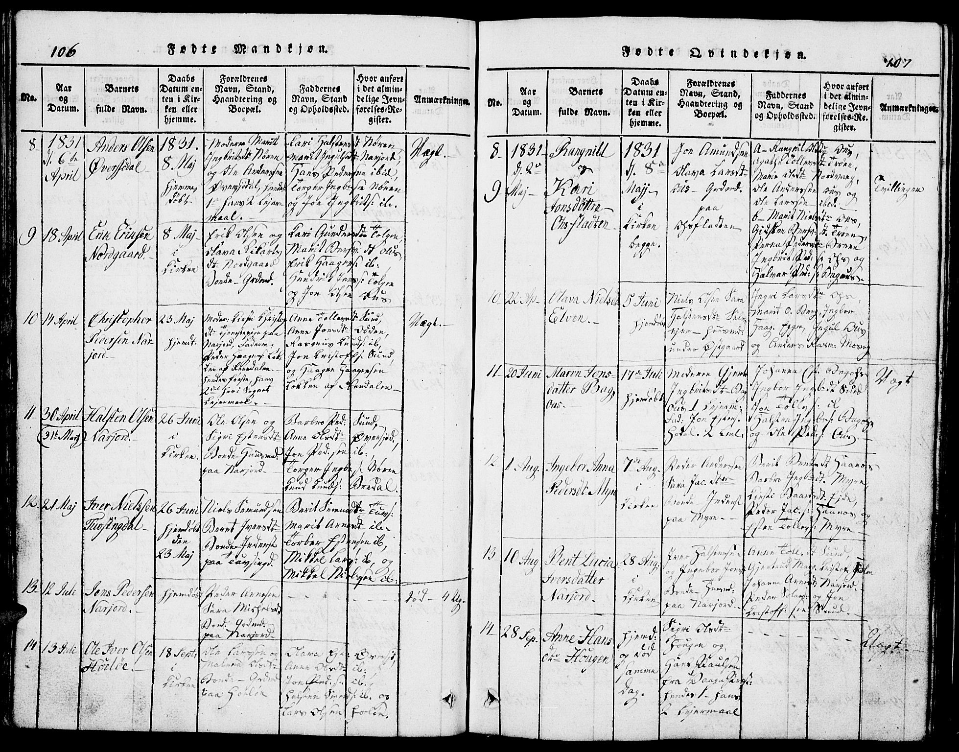 Tolga prestekontor, AV/SAH-PREST-062/L/L0002: Parish register (copy) no. 2, 1815-1844, p. 106-107