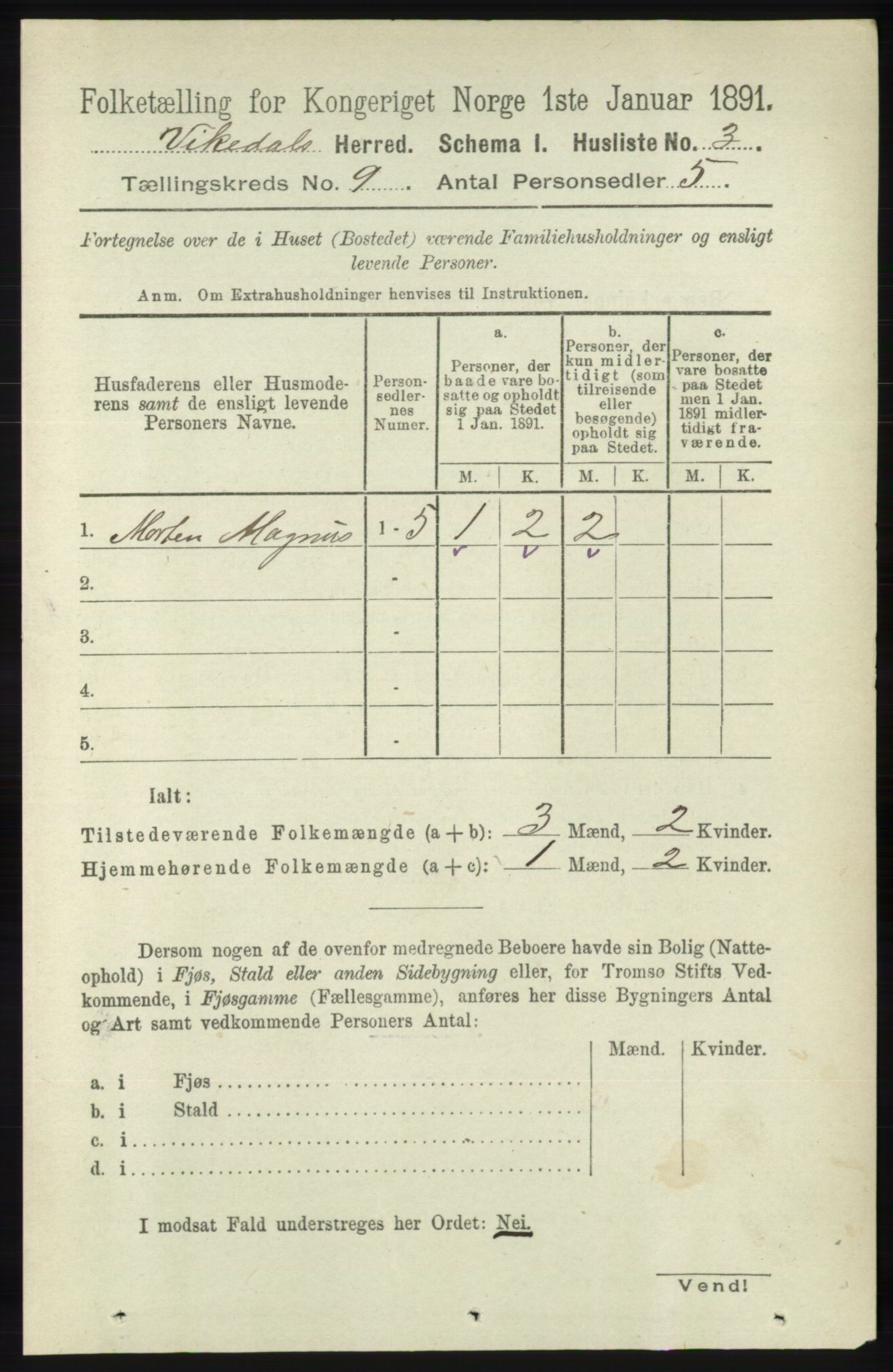 RA, 1891 census for 1157 Vikedal, 1891, p. 2346