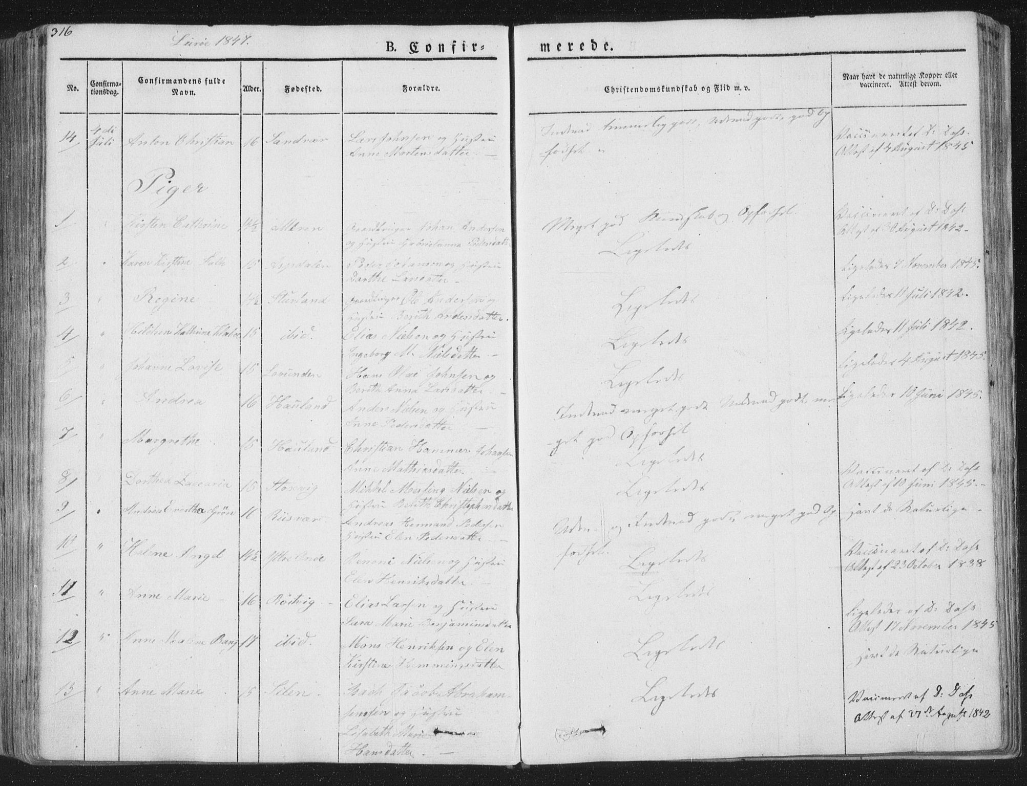 Ministerialprotokoller, klokkerbøker og fødselsregistre - Nordland, AV/SAT-A-1459/839/L0565: Parish register (official) no. 839A02, 1825-1862, p. 316