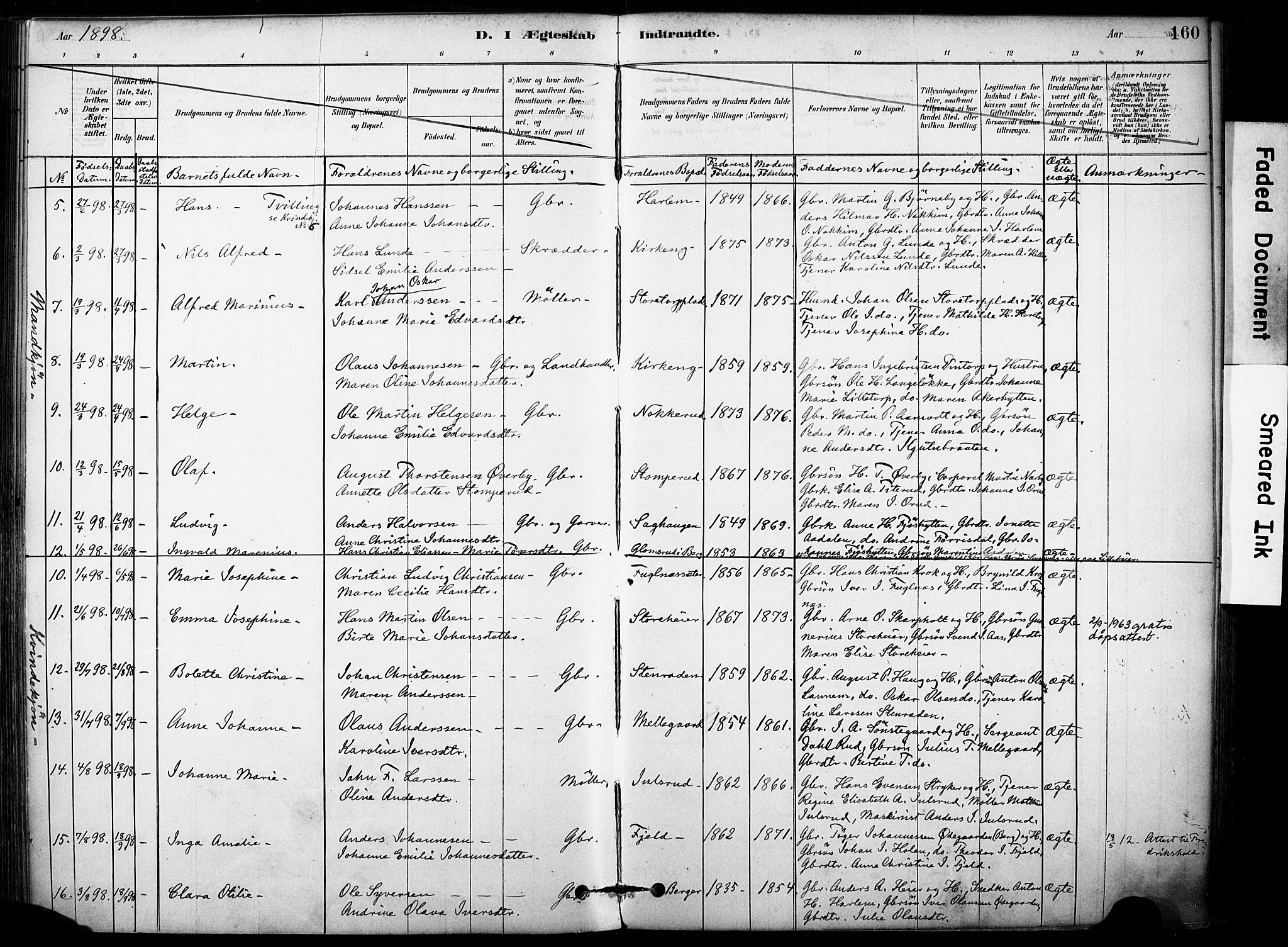 Rakkestad prestekontor Kirkebøker, AV/SAO-A-2008/F/Fb/L0001: Parish register (official) no. II 1, 1878-1899, p. 160