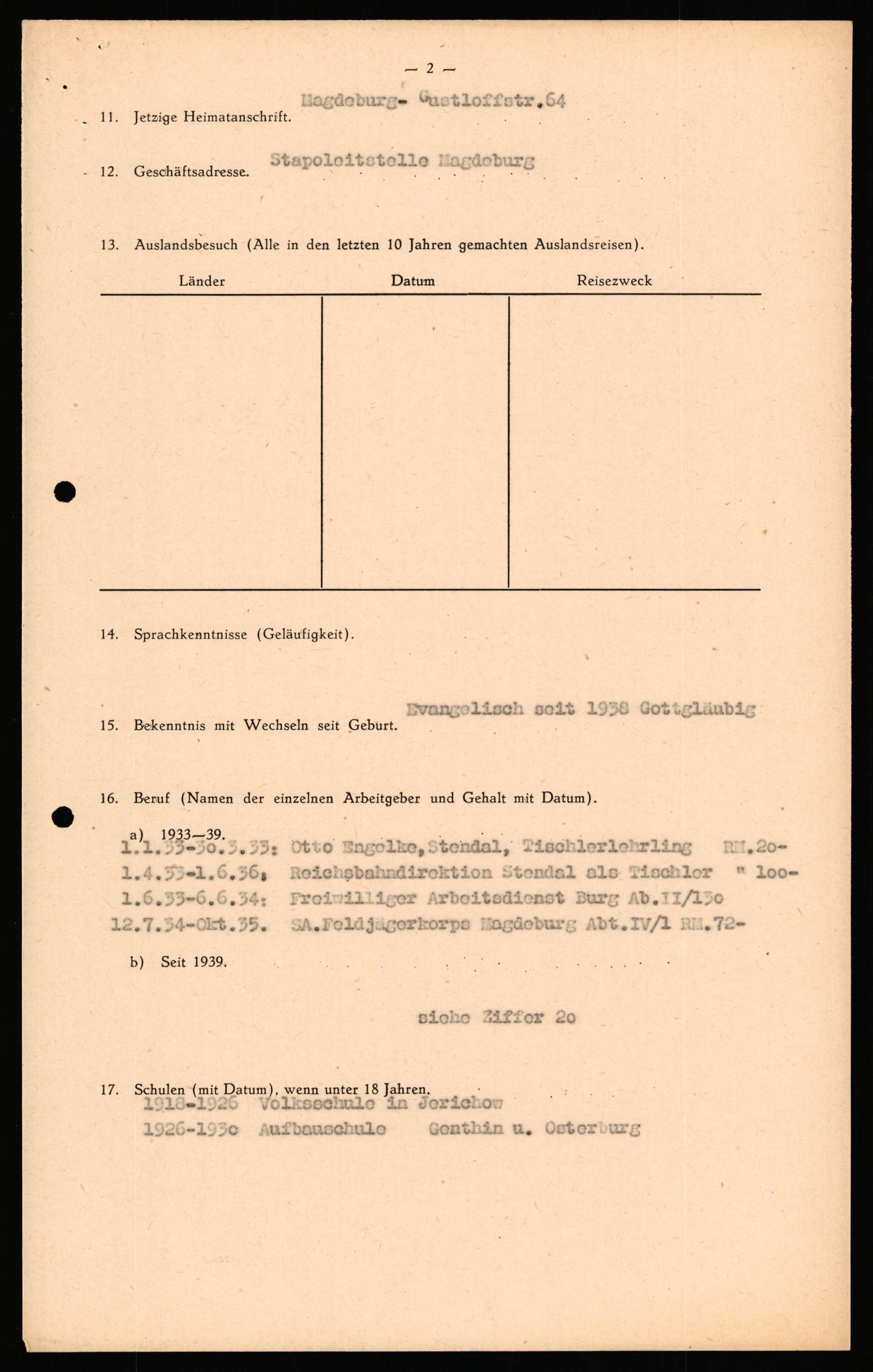 Forsvaret, Forsvarets overkommando II, RA/RAFA-3915/D/Db/L0029: CI Questionaires. Tyske okkupasjonsstyrker i Norge. Tyskere., 1945-1946, p. 180