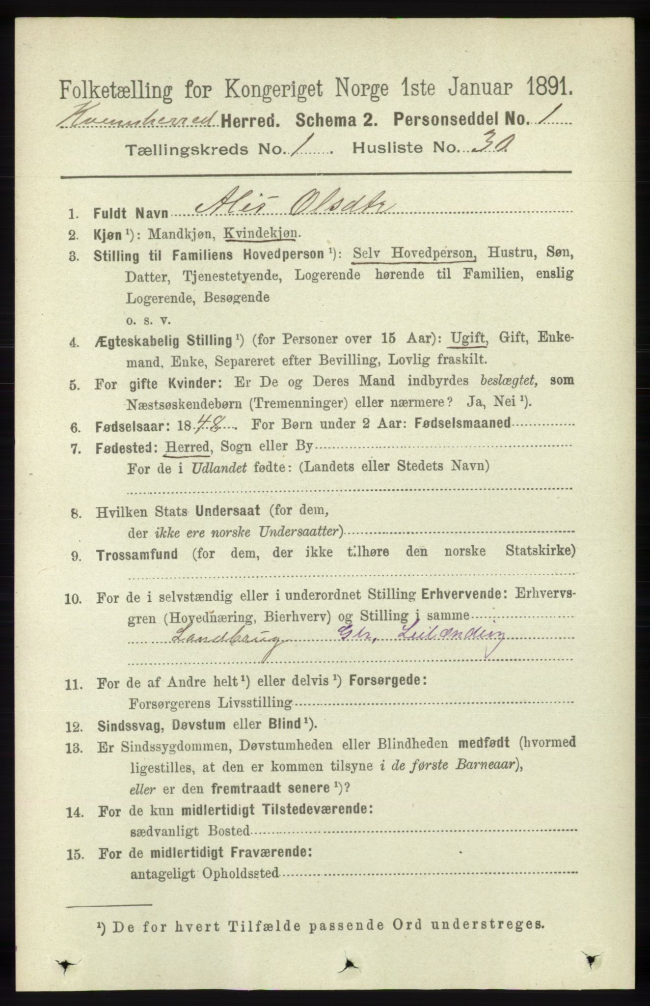 RA, 1891 census for 1224 Kvinnherad, 1891, p. 311