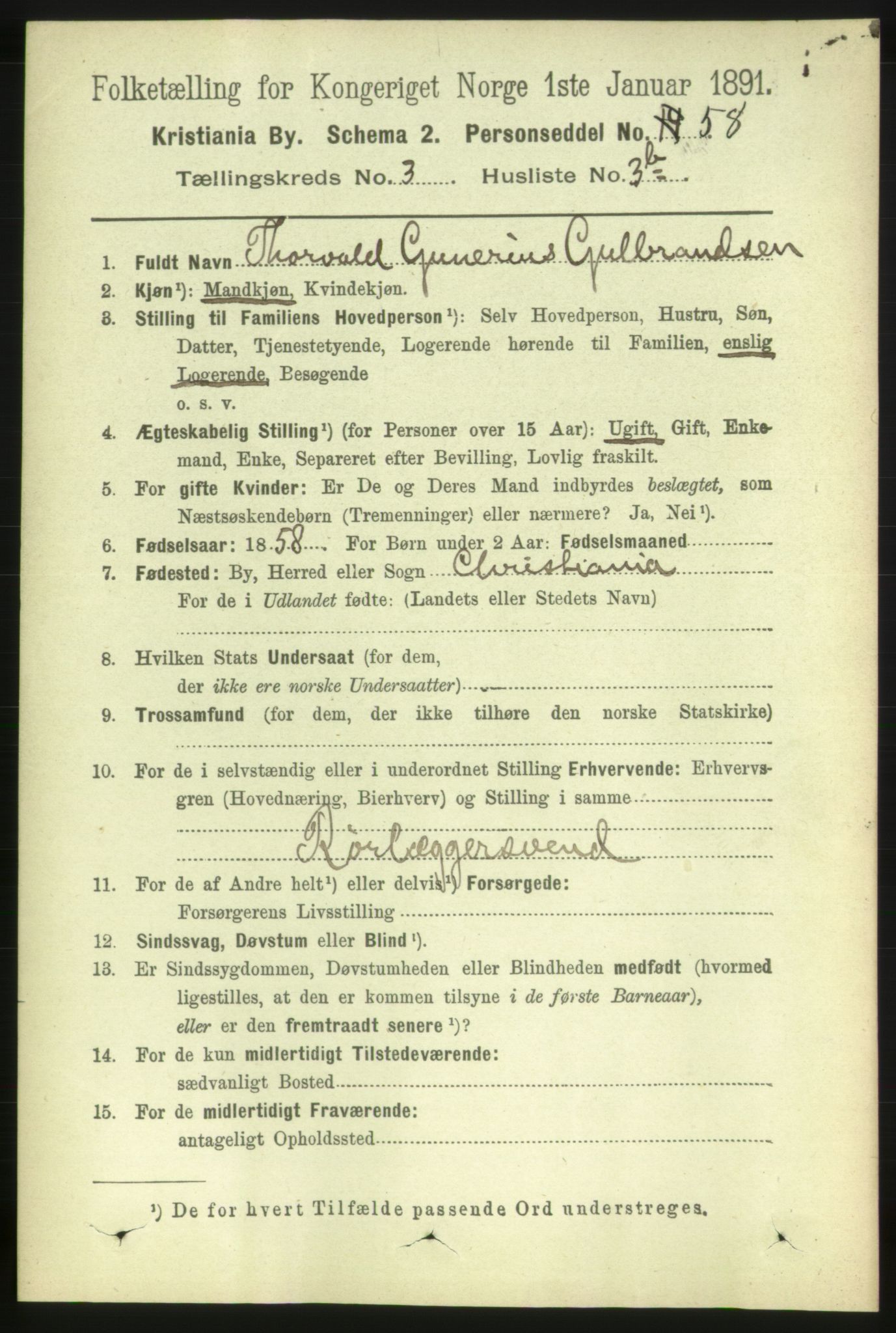 RA, 1891 census for 0301 Kristiania, 1891, p. 1314