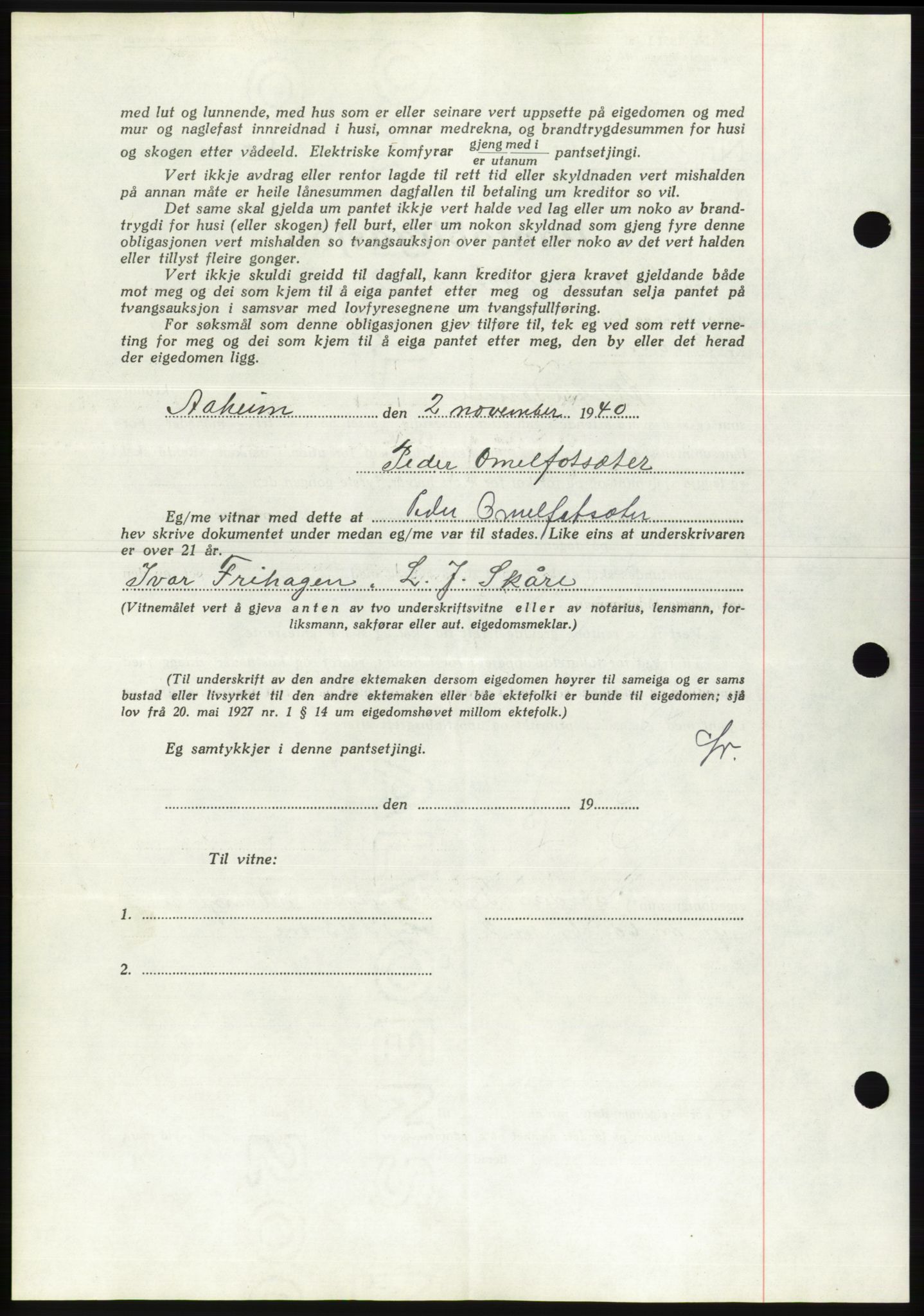 Søre Sunnmøre sorenskriveri, AV/SAT-A-4122/1/2/2C/L0070: Mortgage book no. 64, 1940-1941, Diary no: : 915/1940