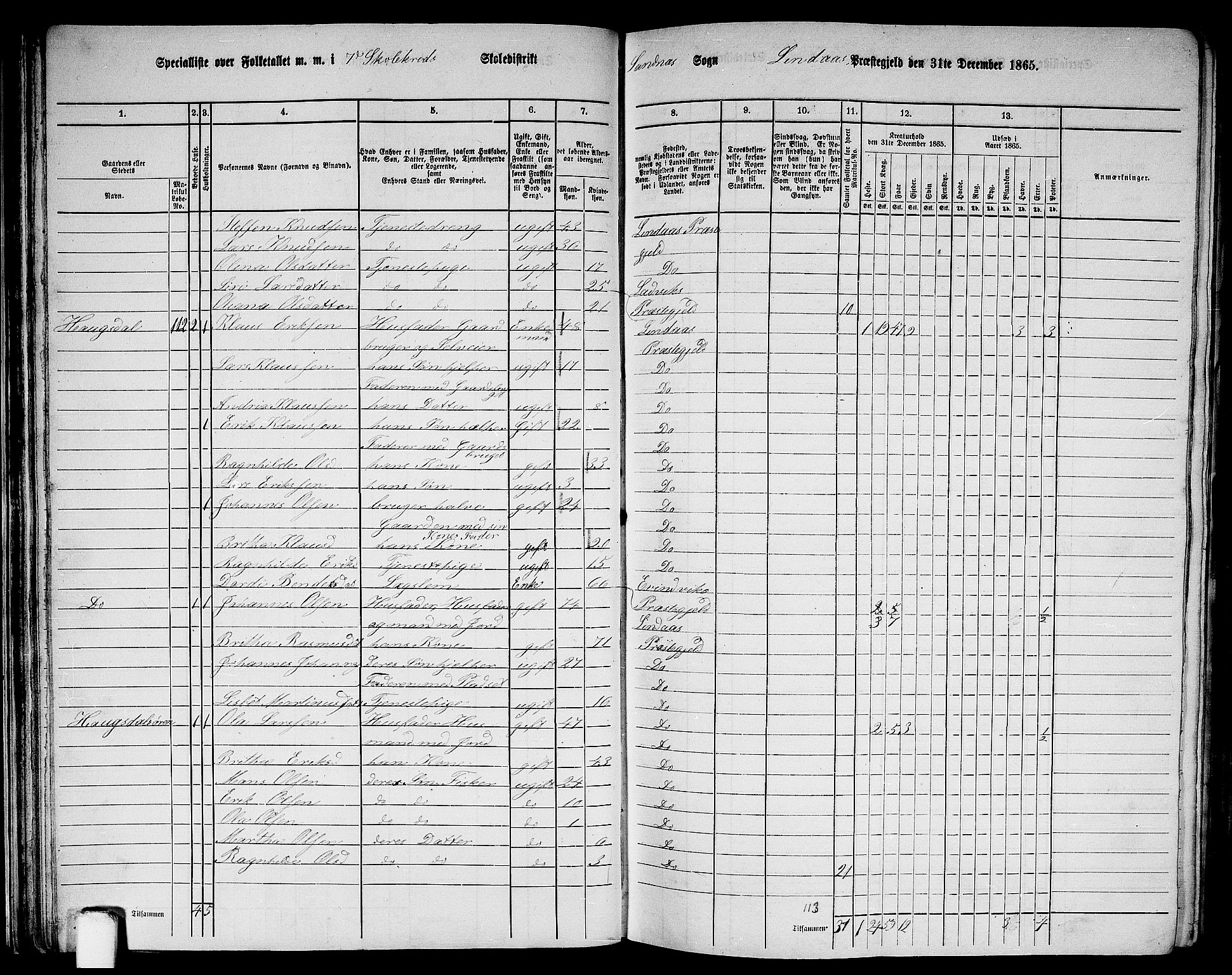 RA, 1865 census for Lindås, 1865, p. 61