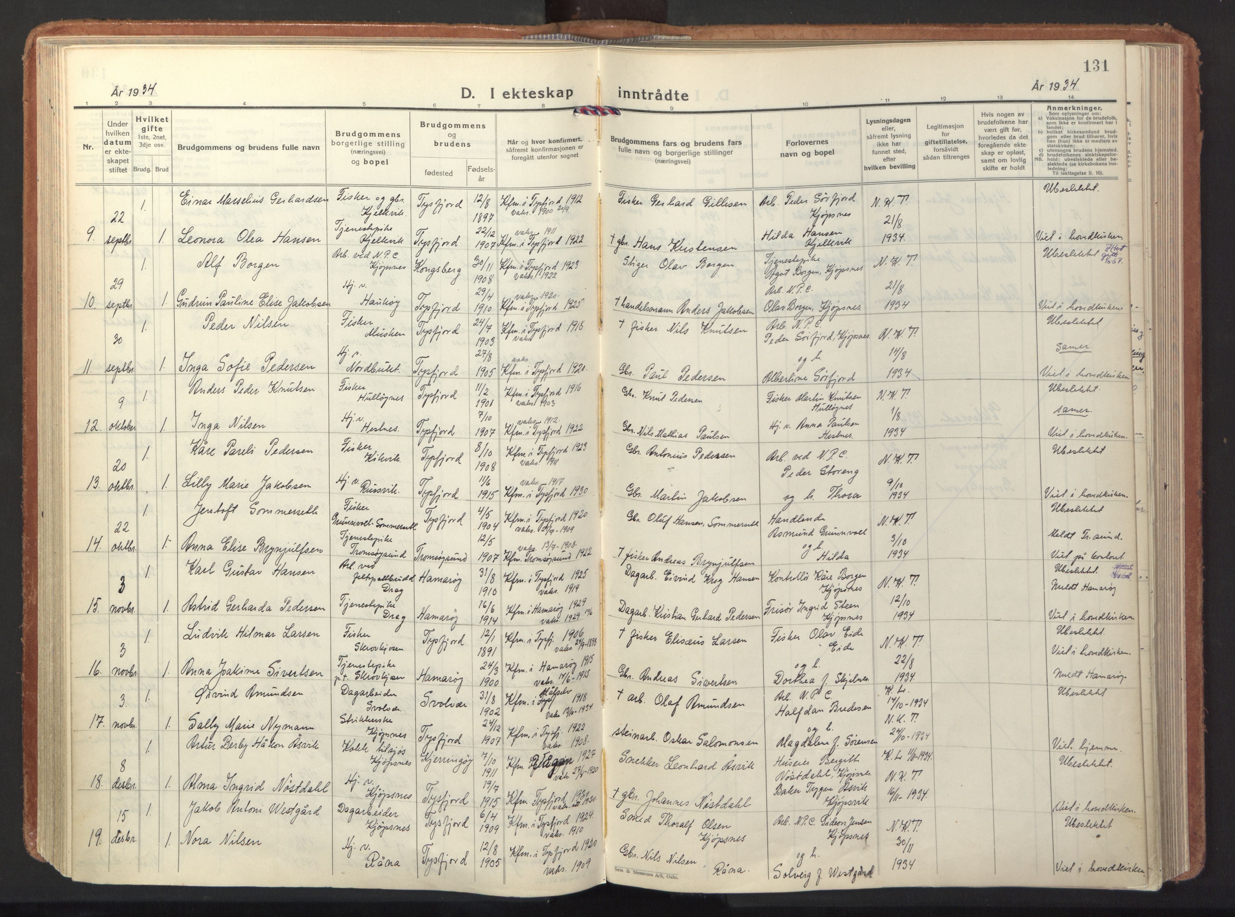 Ministerialprotokoller, klokkerbøker og fødselsregistre - Nordland, AV/SAT-A-1459/861/L0874: Parish register (official) no. 861A09, 1932-1939, p. 131