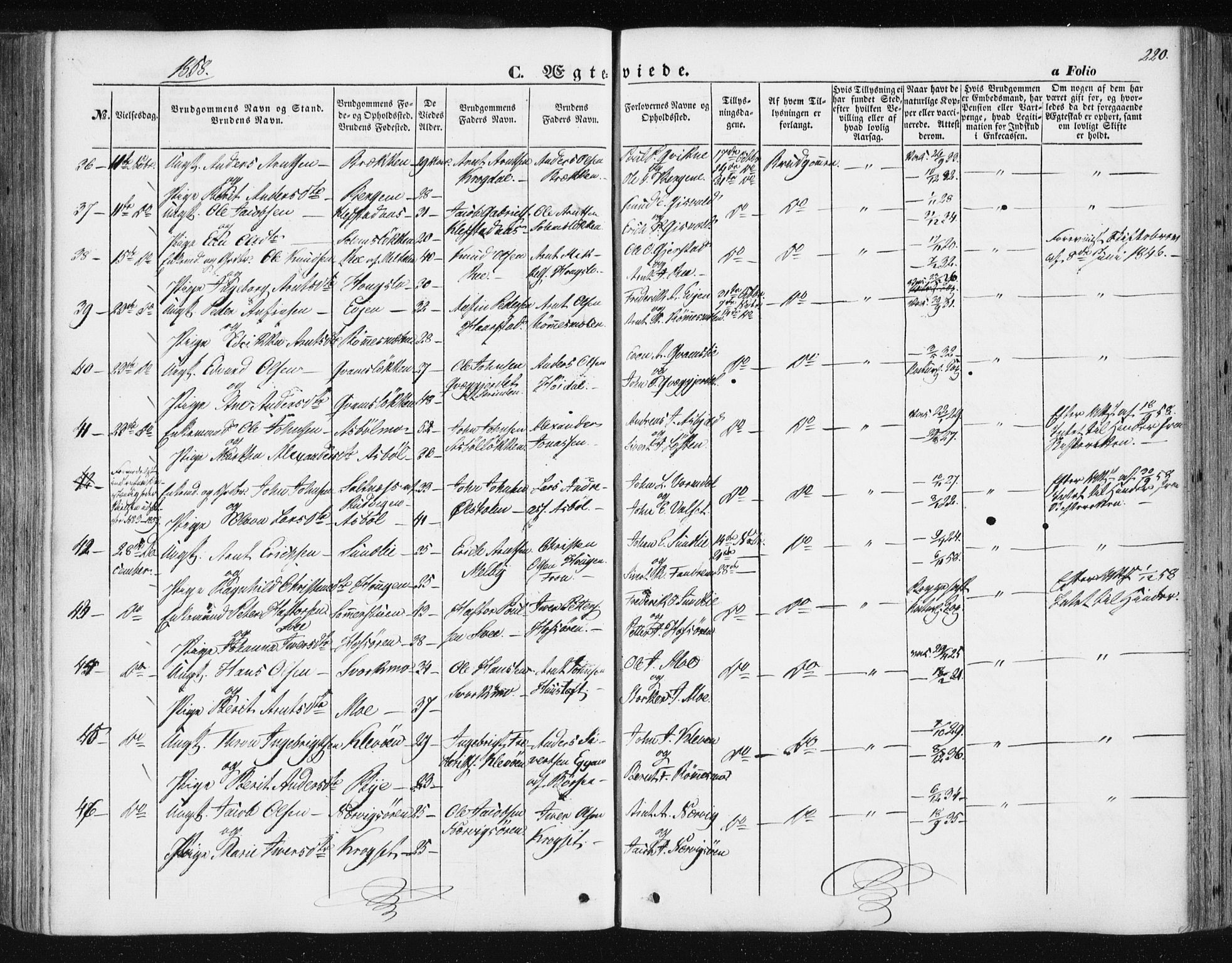 Ministerialprotokoller, klokkerbøker og fødselsregistre - Sør-Trøndelag, SAT/A-1456/668/L0806: Parish register (official) no. 668A06, 1854-1869, p. 220