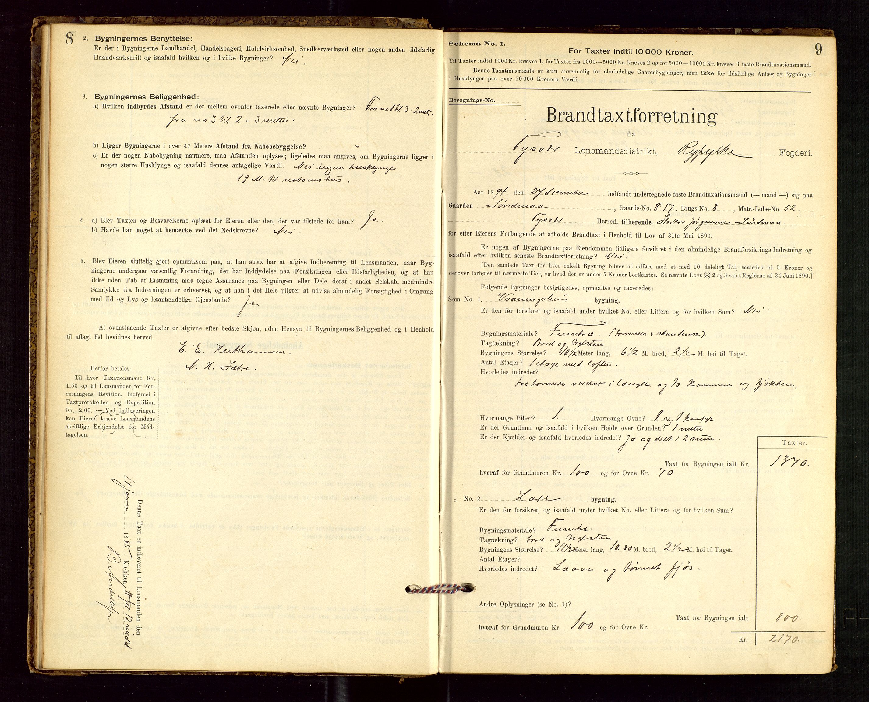 Tysvær lensmannskontor, AV/SAST-A-100192/Gob/L0001: "Brandtaxationsprotokol for Tysvær Lensmandsdistrikt Ryfylke Fogderi", 1894-1916, p. 8-9