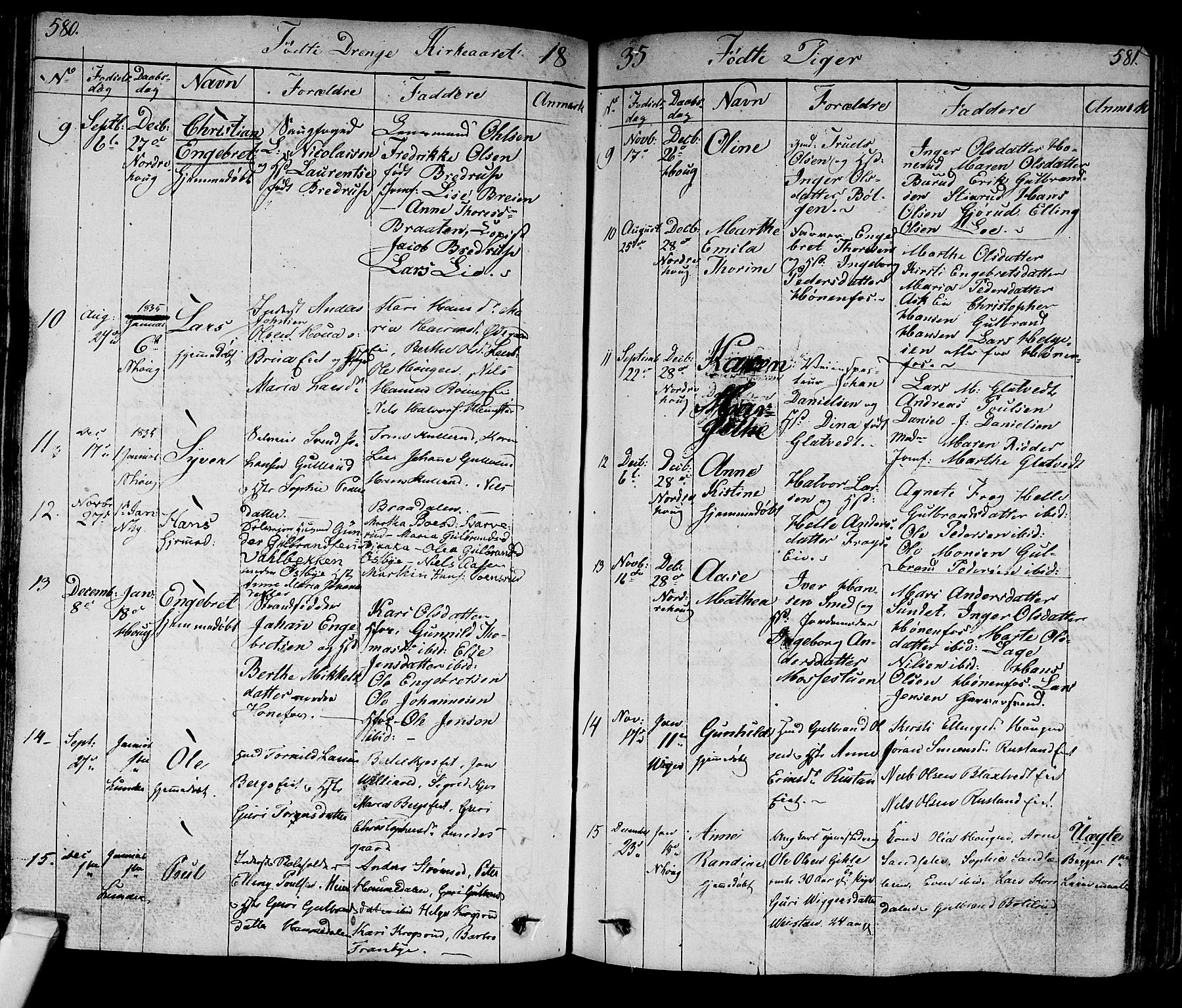 Norderhov kirkebøker, AV/SAKO-A-237/F/Fa/L0009: Parish register (official) no. 9, 1819-1837, p. 580-581