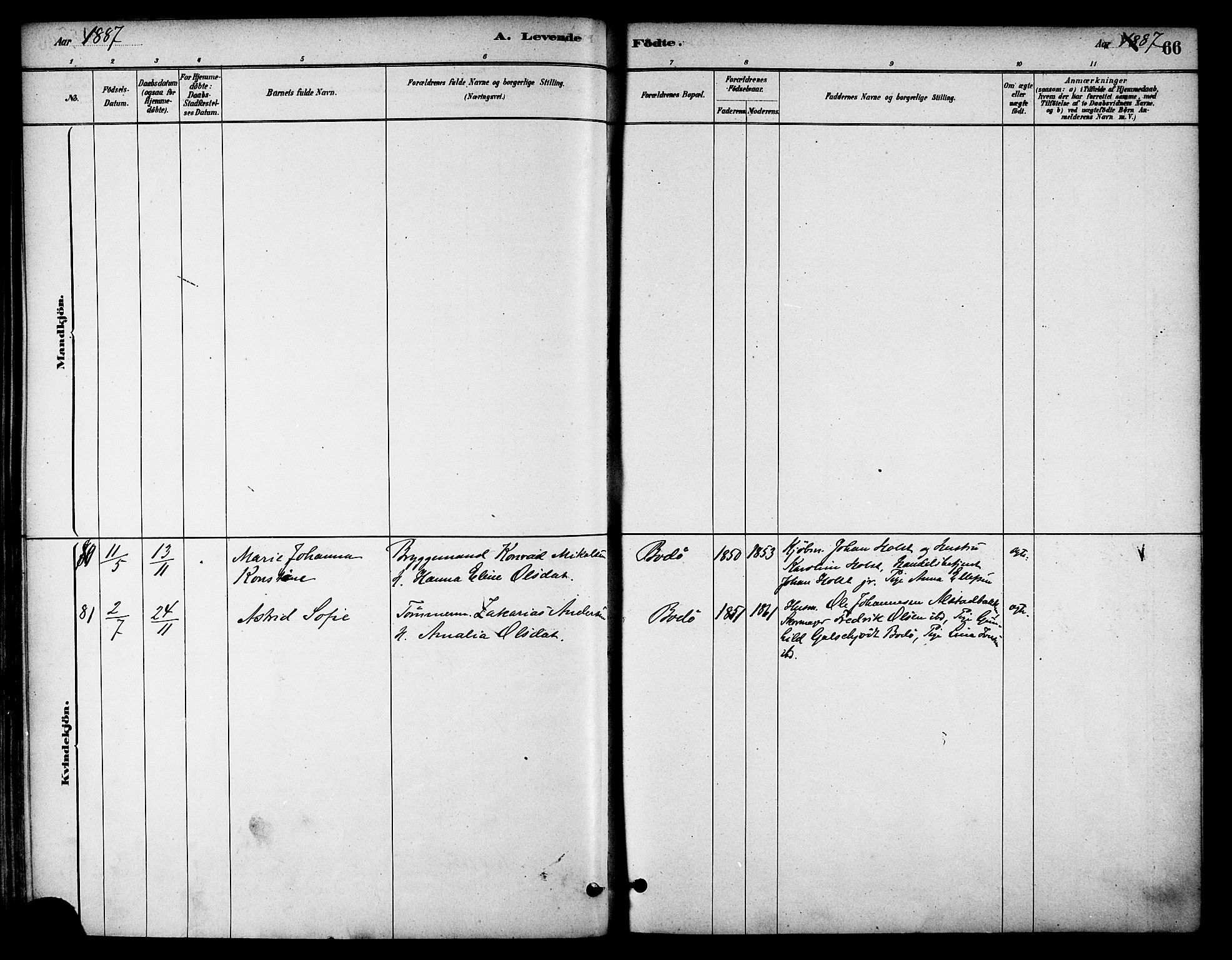 Ministerialprotokoller, klokkerbøker og fødselsregistre - Nordland, AV/SAT-A-1459/801/L0030: Parish register (copy) no. 801C05, 1879-1887, p. 66