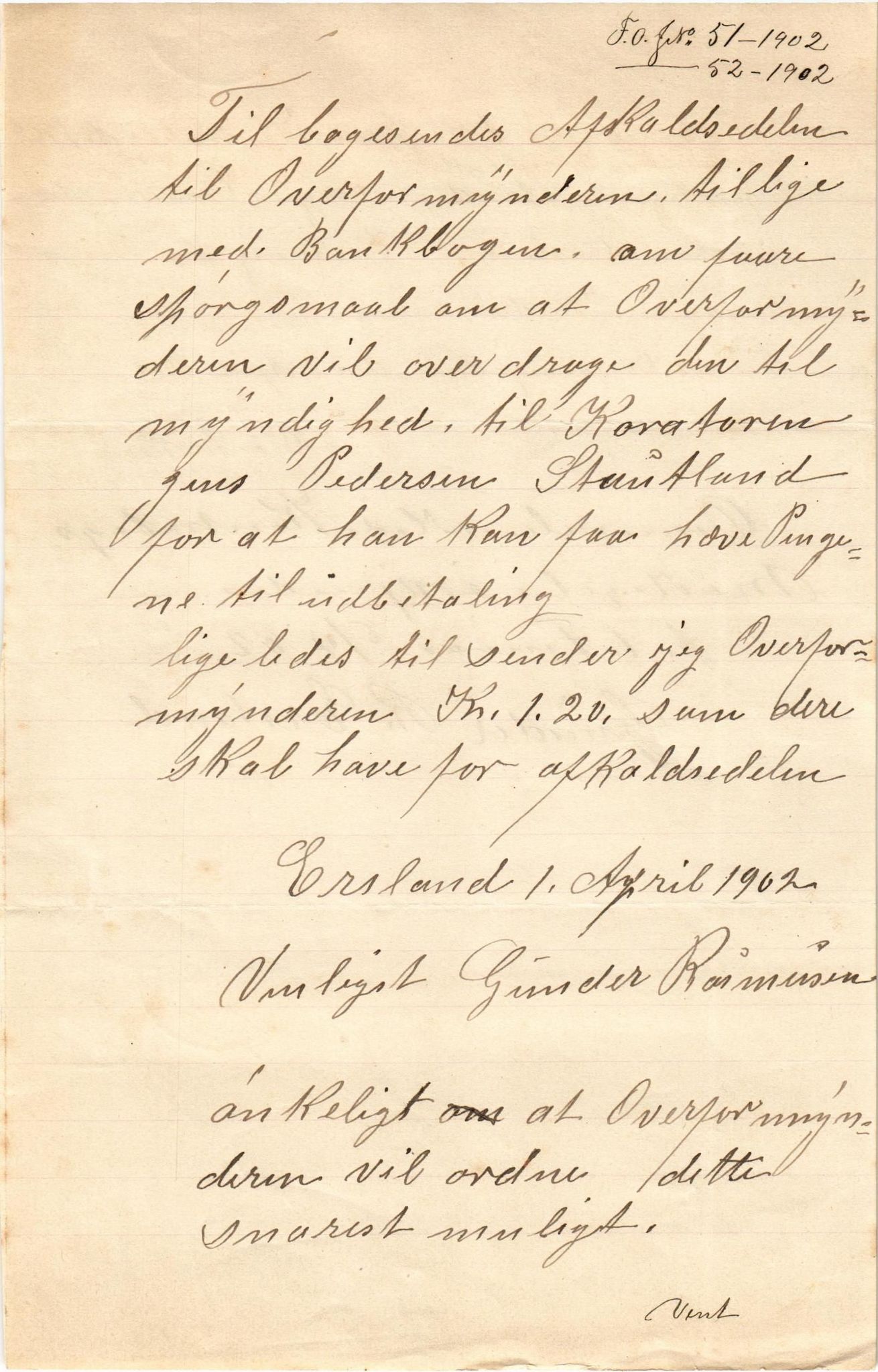 Finnaas kommune. Overformynderiet, IKAH/1218a-812/D/Da/Daa/L0002/0002: Kronologisk ordna korrespondanse / Kronologisk ordna korrespondanse, 1901-1904, p. 70