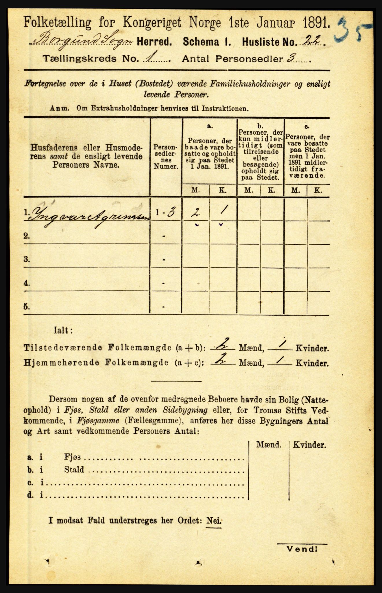 RA, 1891 census for 1423 Borgund, 1891, p. 35