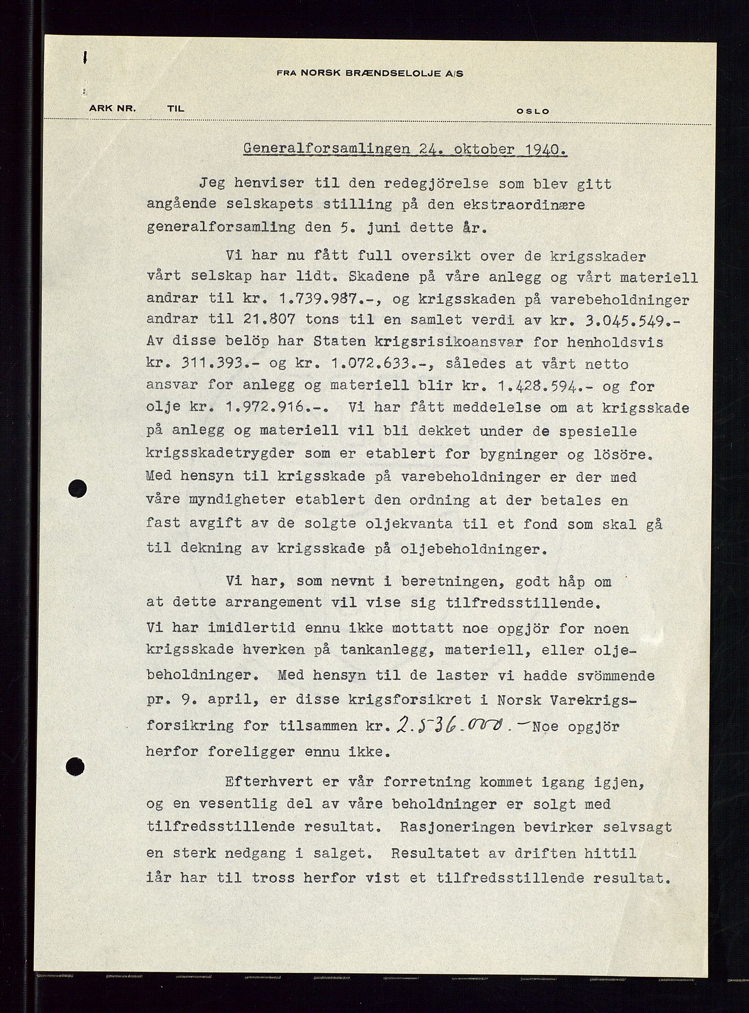 PA 1544 - Norsk Brændselolje A/S, AV/SAST-A-101965/1/A/Aa/L0004/0001: Generalforsamling / Ekstraordinær generalforsamling. Generalforsamling , 1940, p. 12