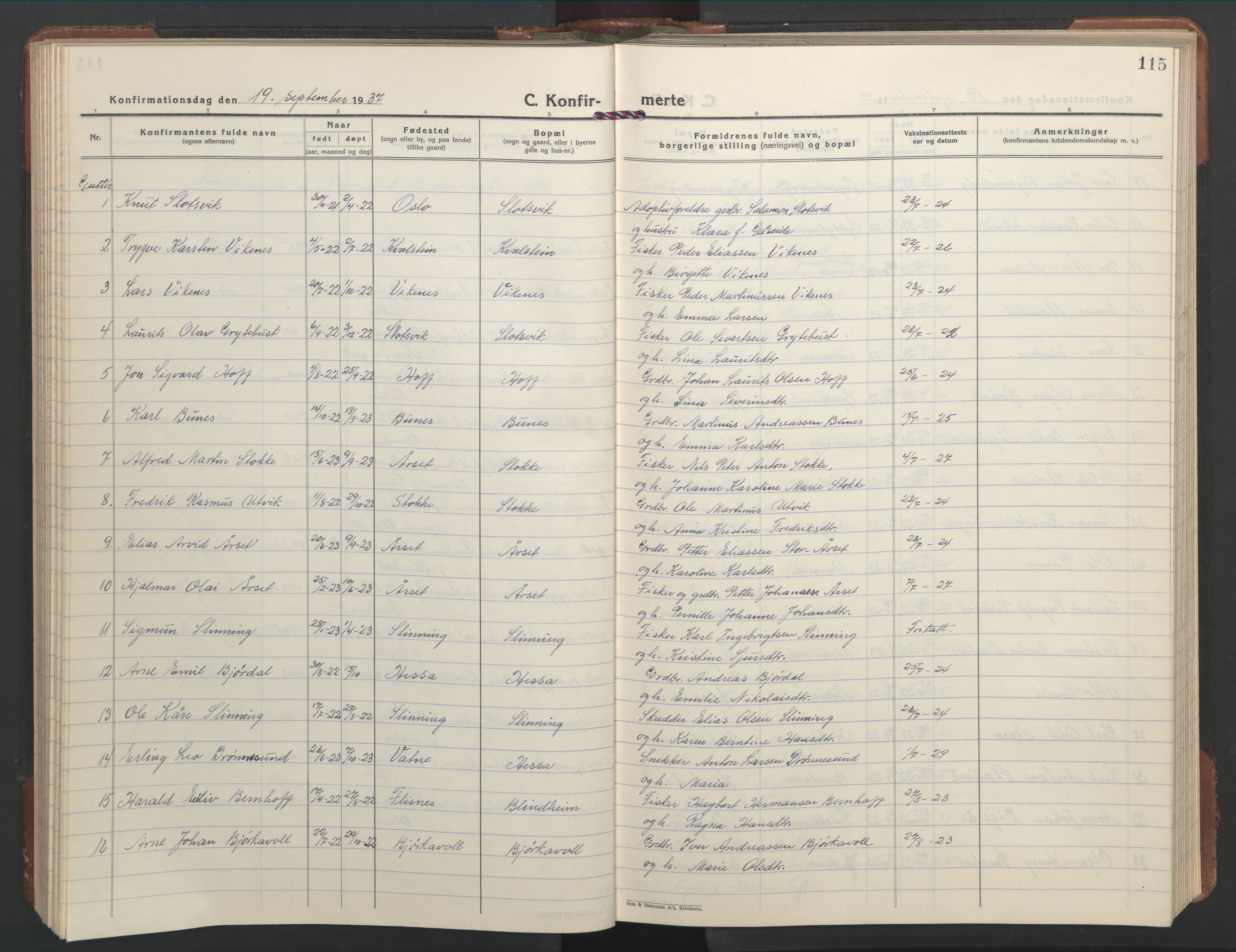 Ministerialprotokoller, klokkerbøker og fødselsregistre - Møre og Romsdal, AV/SAT-A-1454/528/L0435: Parish register (copy) no. 528C16, 1923-1957, p. 115