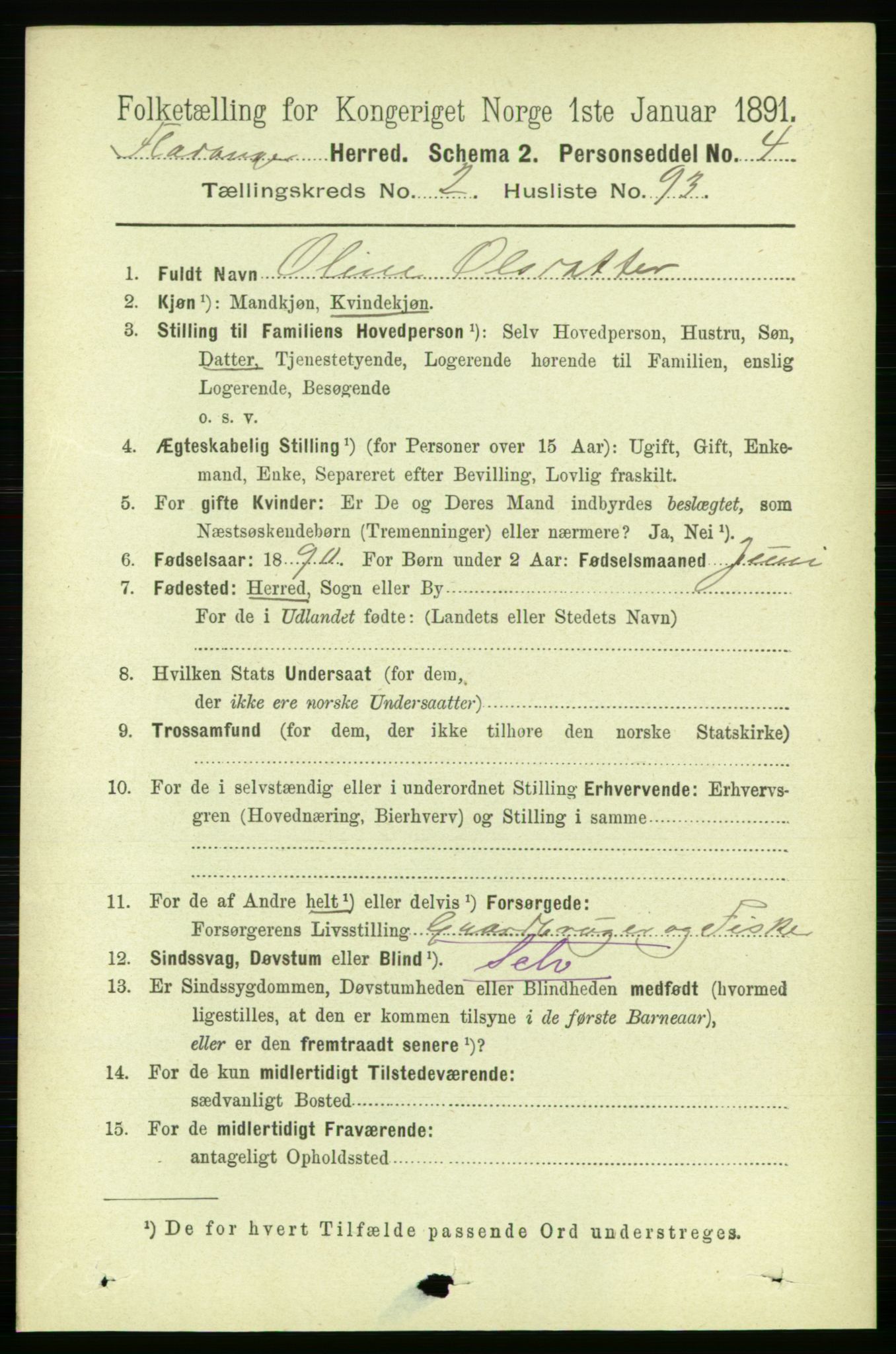 RA, 1891 census for 1749 Flatanger, 1891, p. 1272