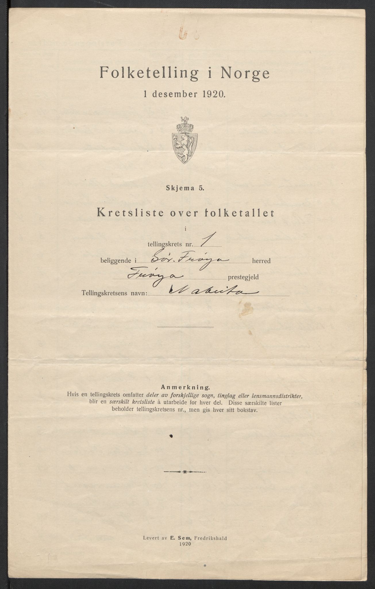 SAT, 1920 census for Sør-Frøya, 1920, p. 7