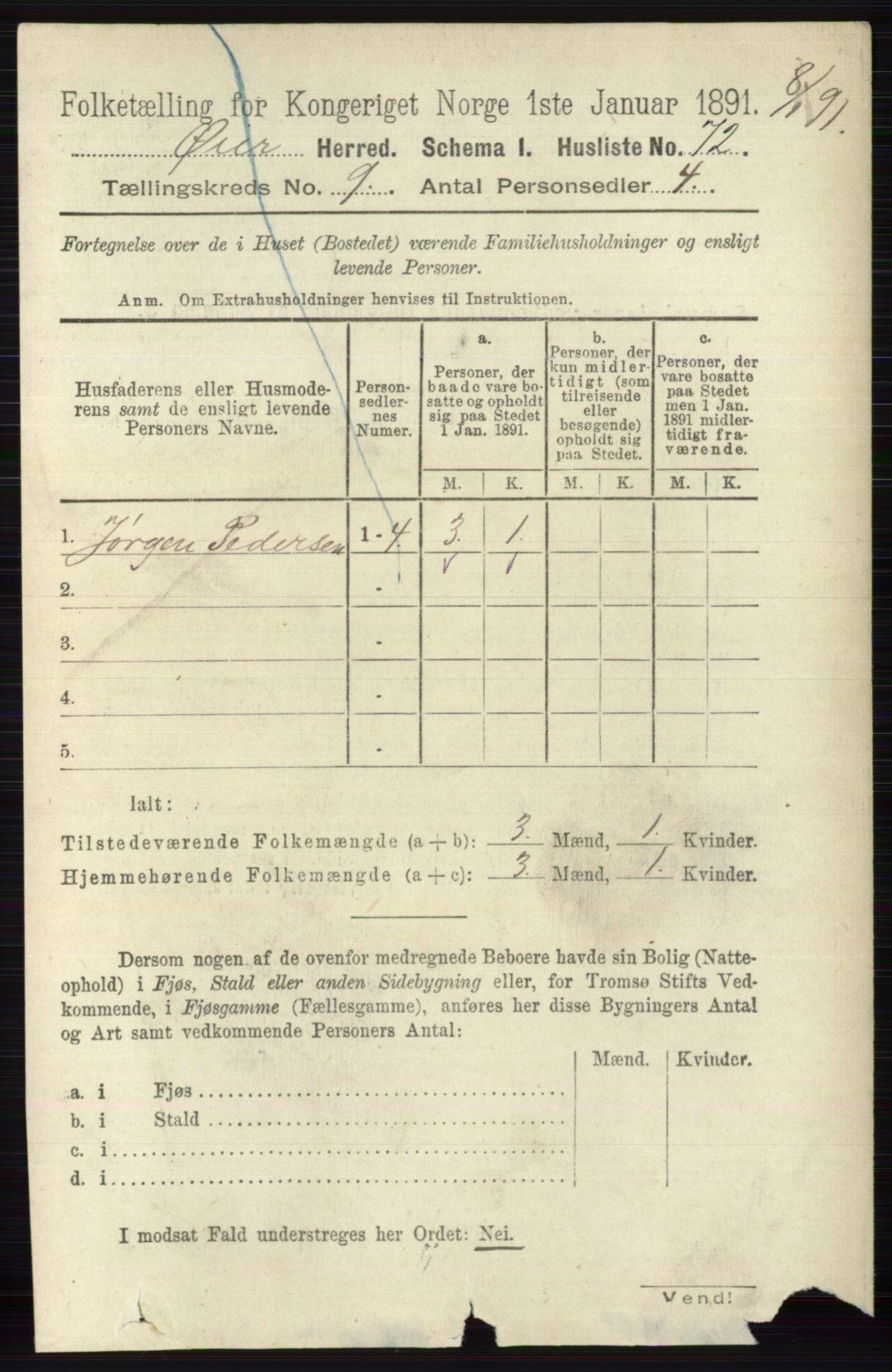 RA, 1891 census for 0521 Øyer, 1891, p. 3156