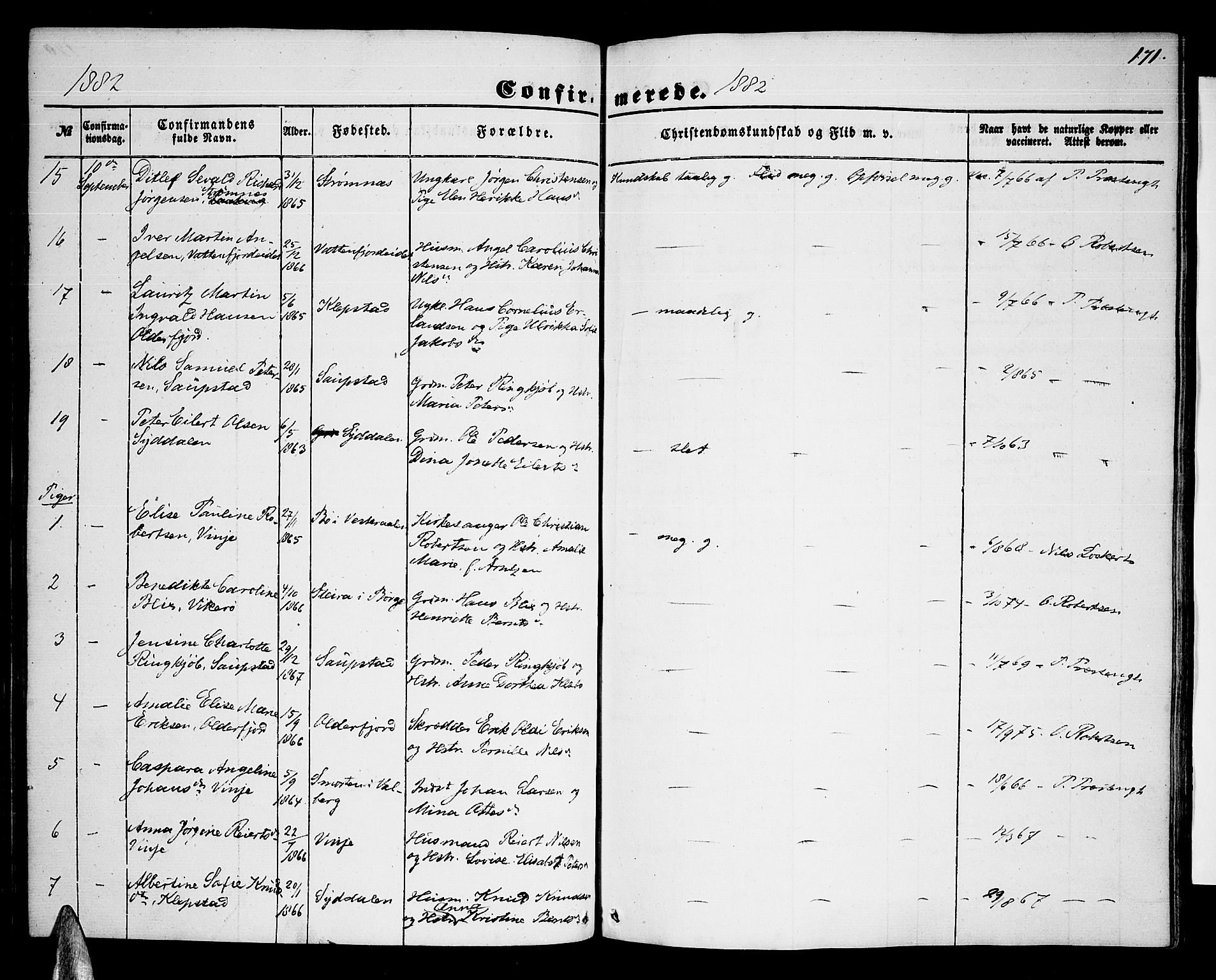 Ministerialprotokoller, klokkerbøker og fødselsregistre - Nordland, AV/SAT-A-1459/876/L1102: Parish register (copy) no. 876C01, 1852-1886, p. 171