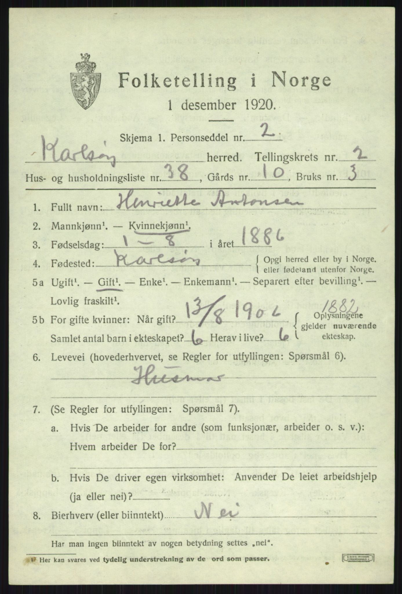 SATØ, 1920 census for Karlsøy, 1920, p. 1693