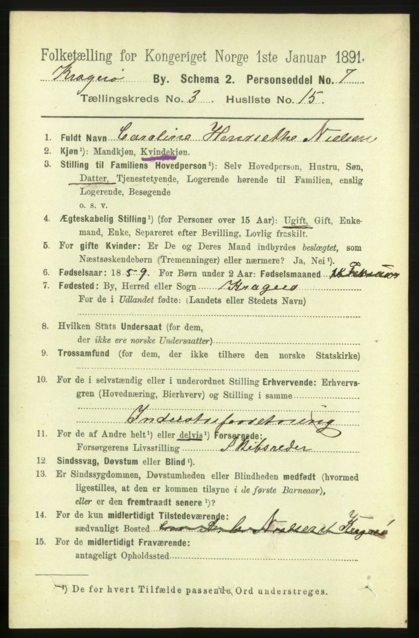 RA, 1891 census for 0801 Kragerø, 1891, p. 2789