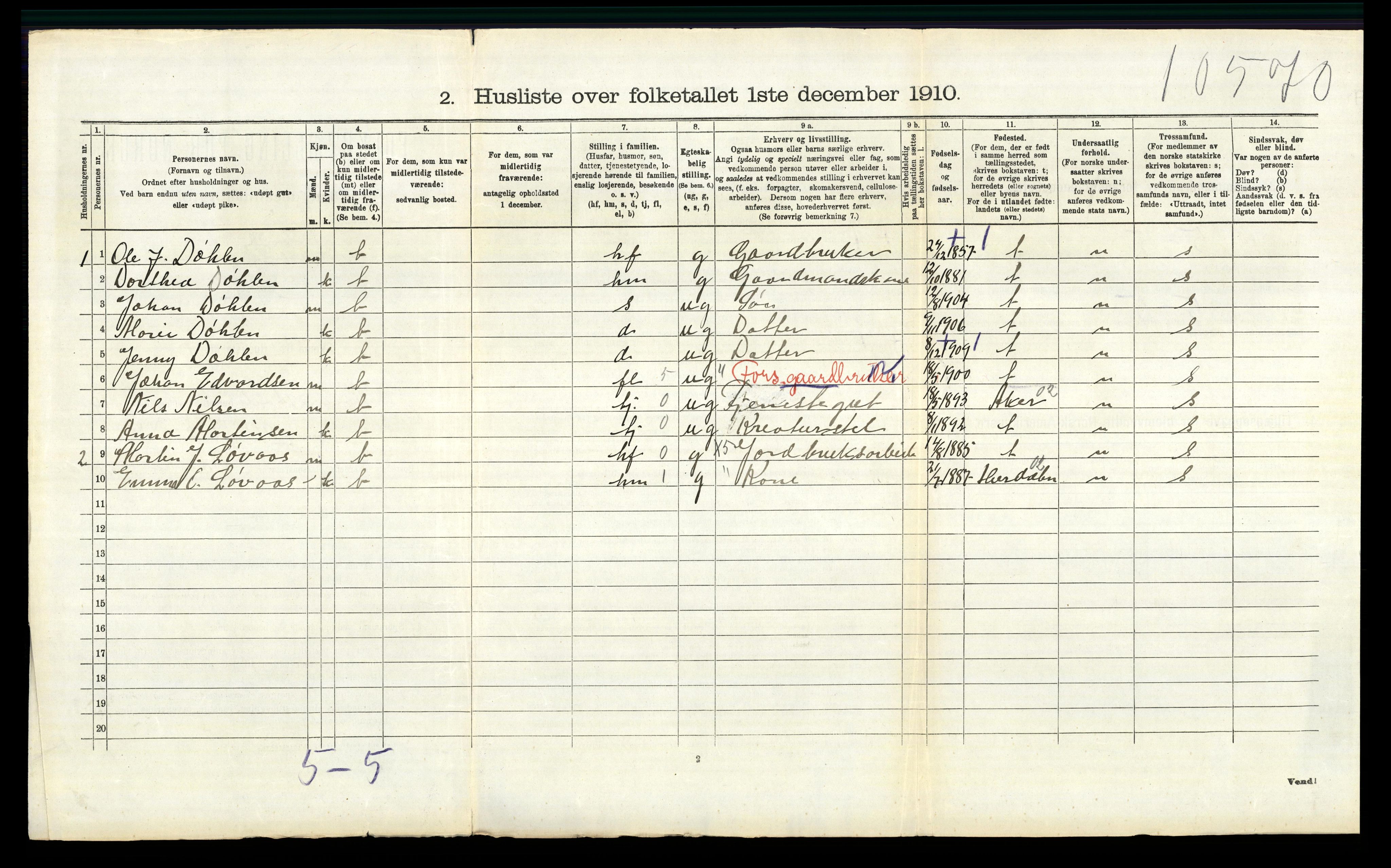 RA, 1910 census for Nannestad, 1910, p. 1114