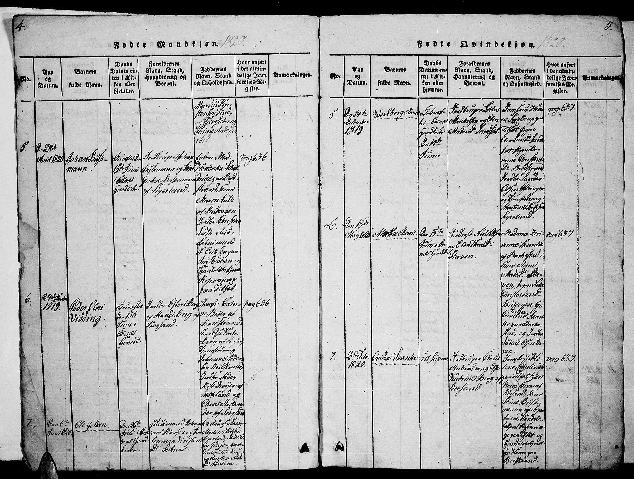 Ministerialprotokoller, klokkerbøker og fødselsregistre - Nordland, AV/SAT-A-1459/893/L1346: Parish register (copy) no. 893C01, 1820-1858, p. 4-5