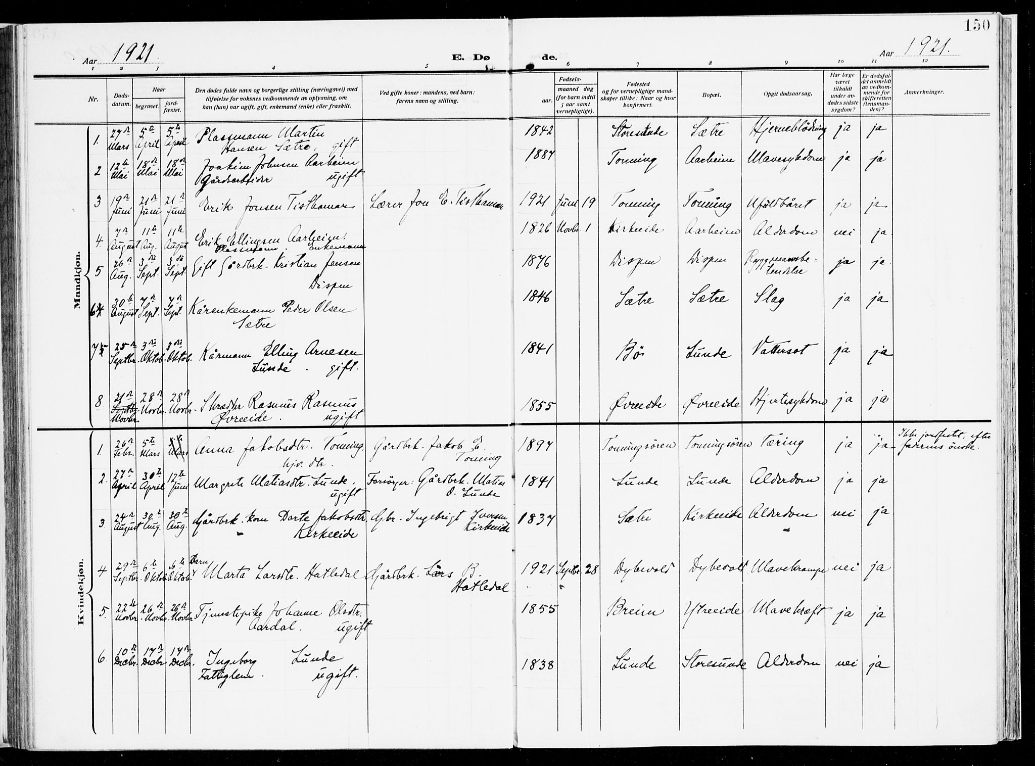 Stryn Sokneprestembete, AV/SAB-A-82501: Parish register (official) no. B 2, 1908-1936, p. 150