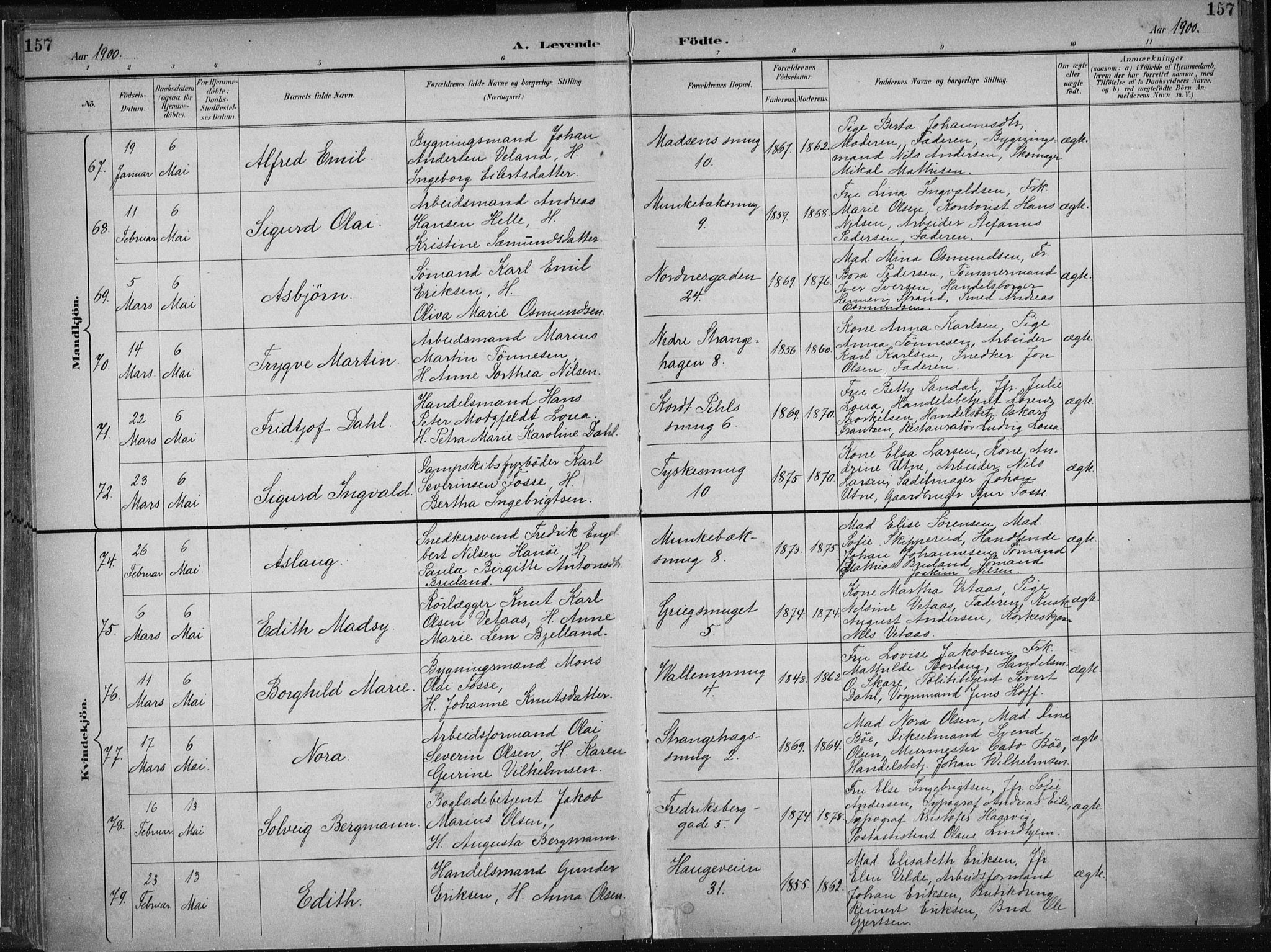 Nykirken Sokneprestembete, AV/SAB-A-77101/H/Haa/L0018: Parish register (official) no. B 6, 1895-1903, p. 157