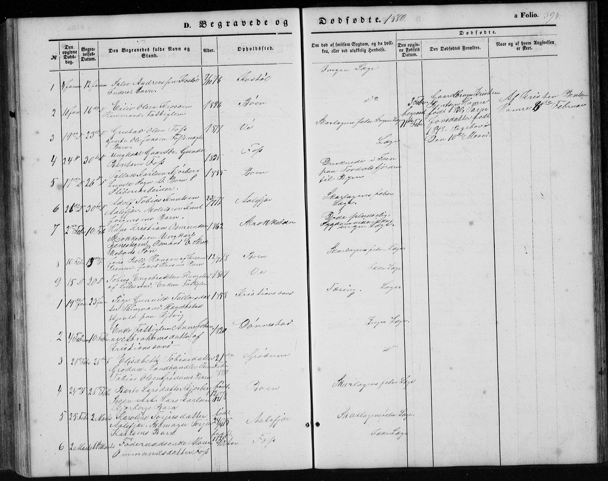 Tveit sokneprestkontor, AV/SAK-1111-0043/F/Fb/L0003: Parish register (copy) no. B 3, 1854-1886, p. 394