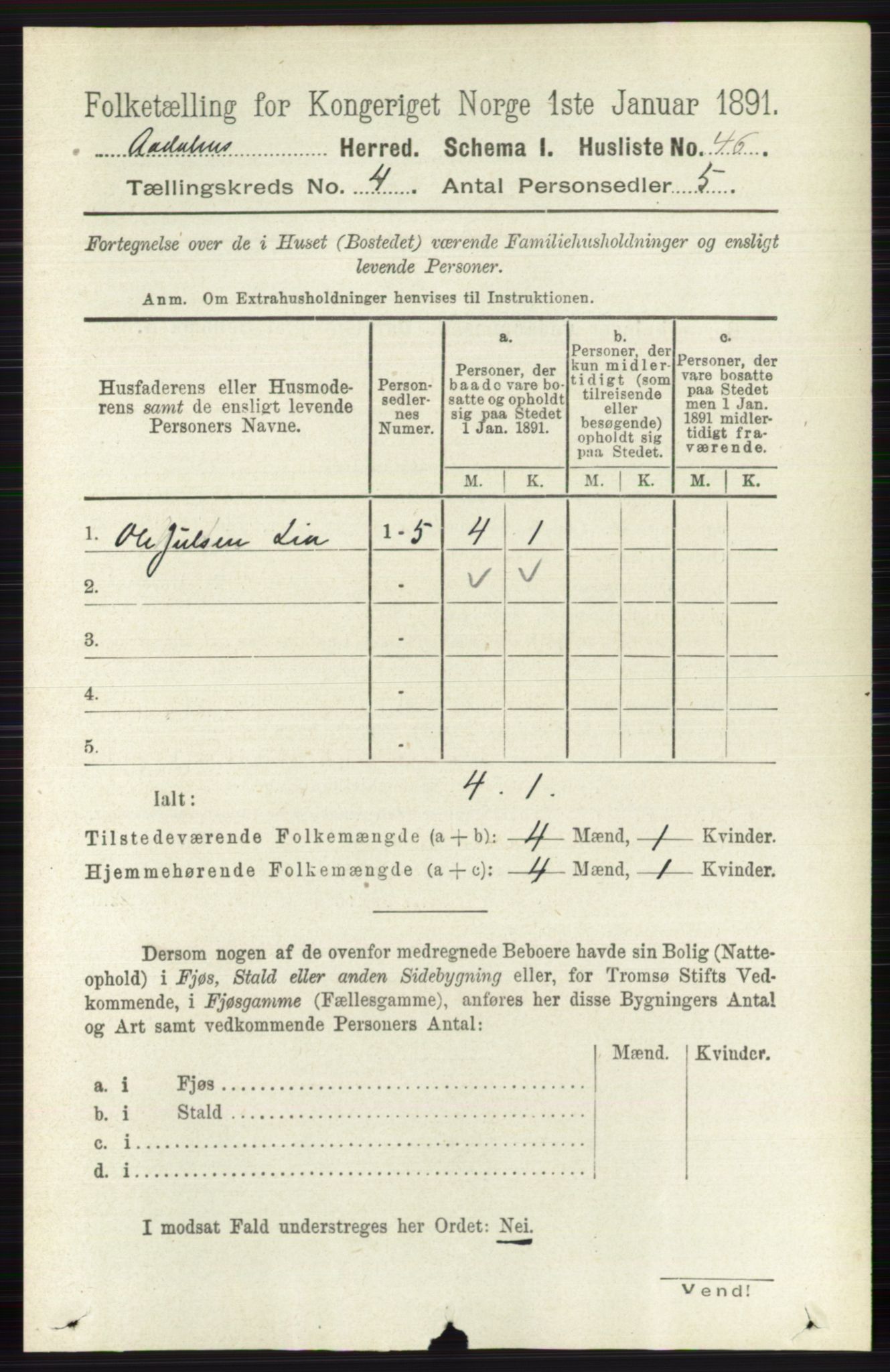 RA, 1891 census for 0614 Ådal, 1891, p. 1496