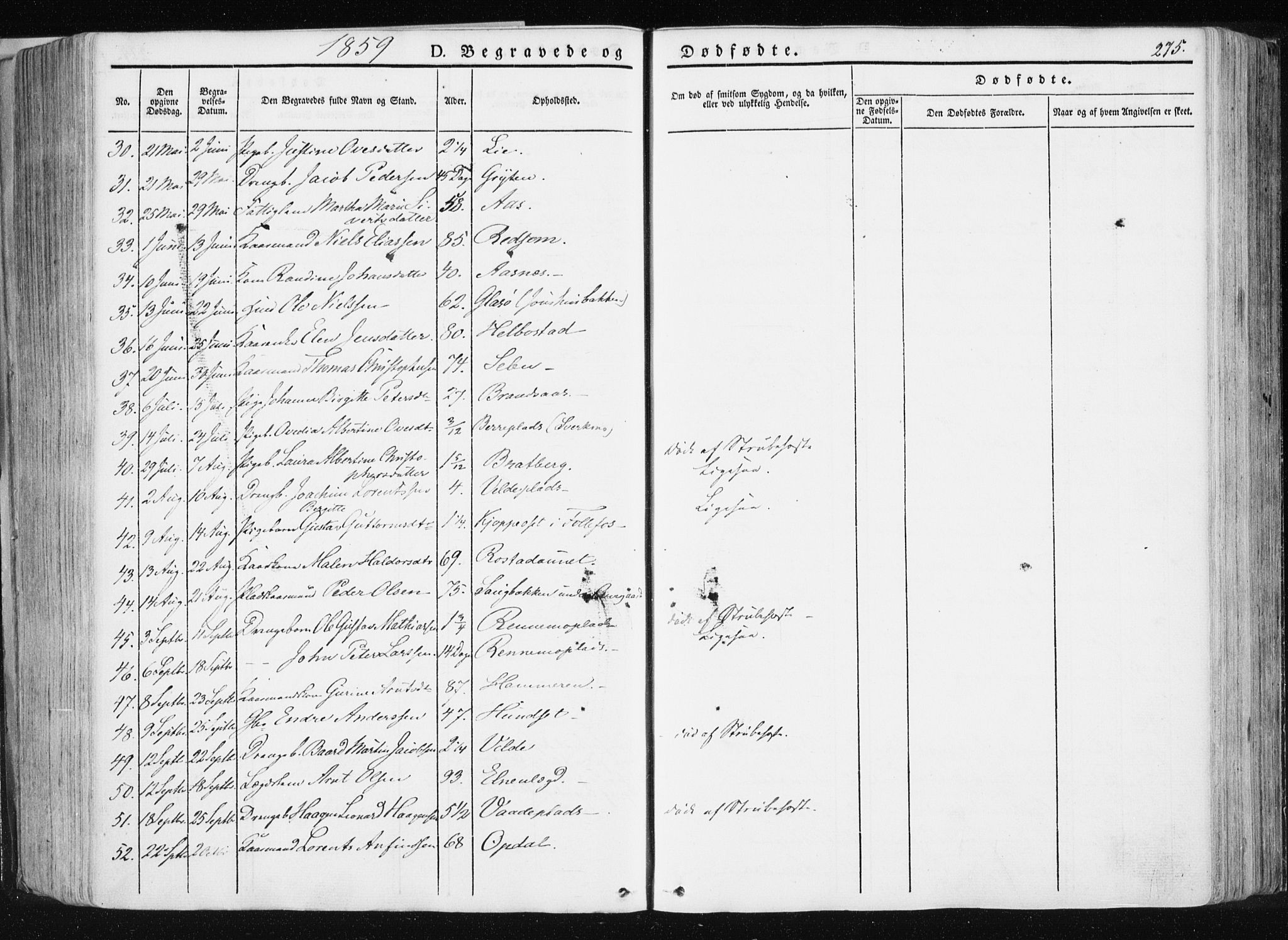 Ministerialprotokoller, klokkerbøker og fødselsregistre - Nord-Trøndelag, AV/SAT-A-1458/741/L0393: Parish register (official) no. 741A07, 1849-1863, p. 275