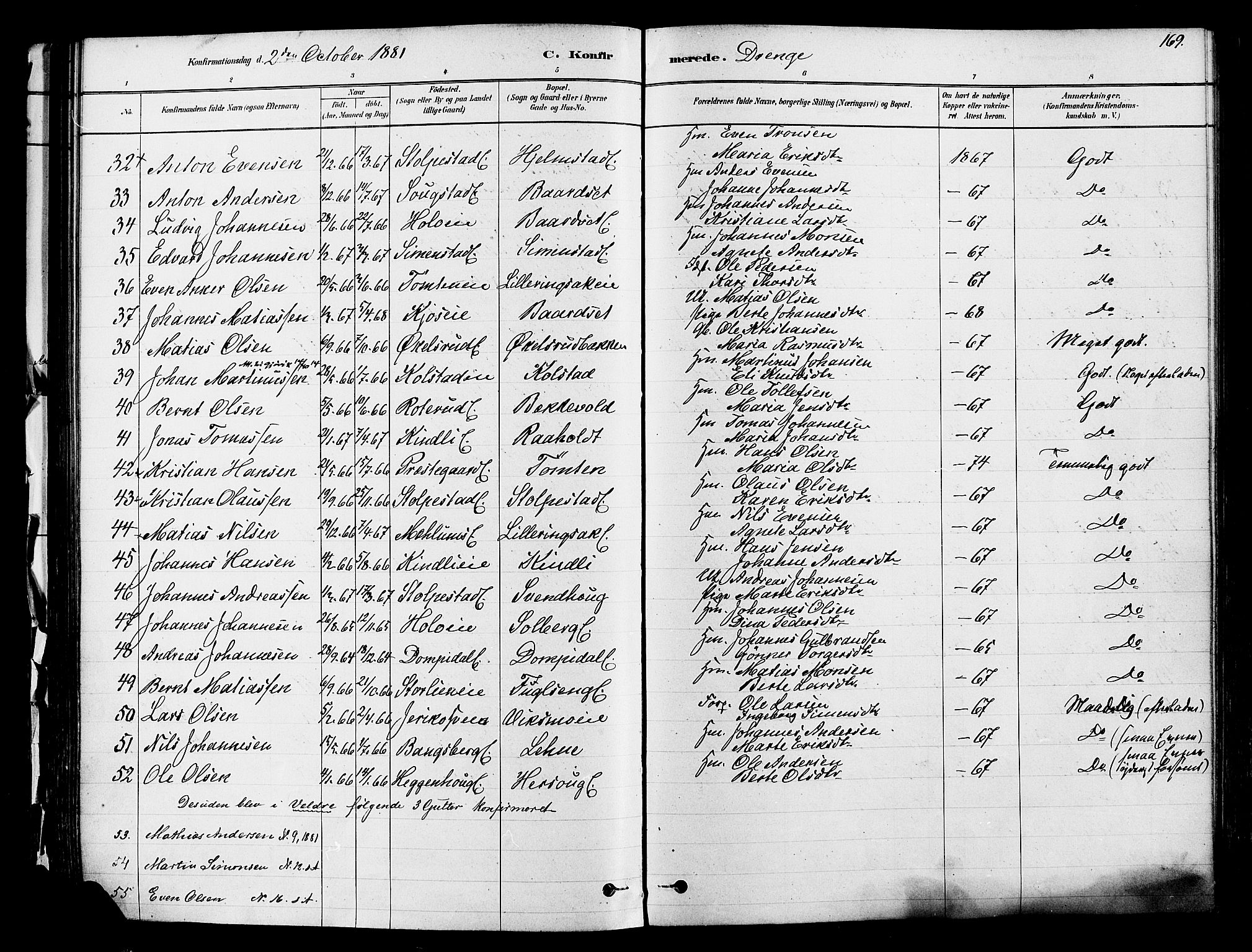 Ringsaker prestekontor, AV/SAH-PREST-014/K/Ka/L0012: Parish register (official) no. 12, 1879-1890, p. 169