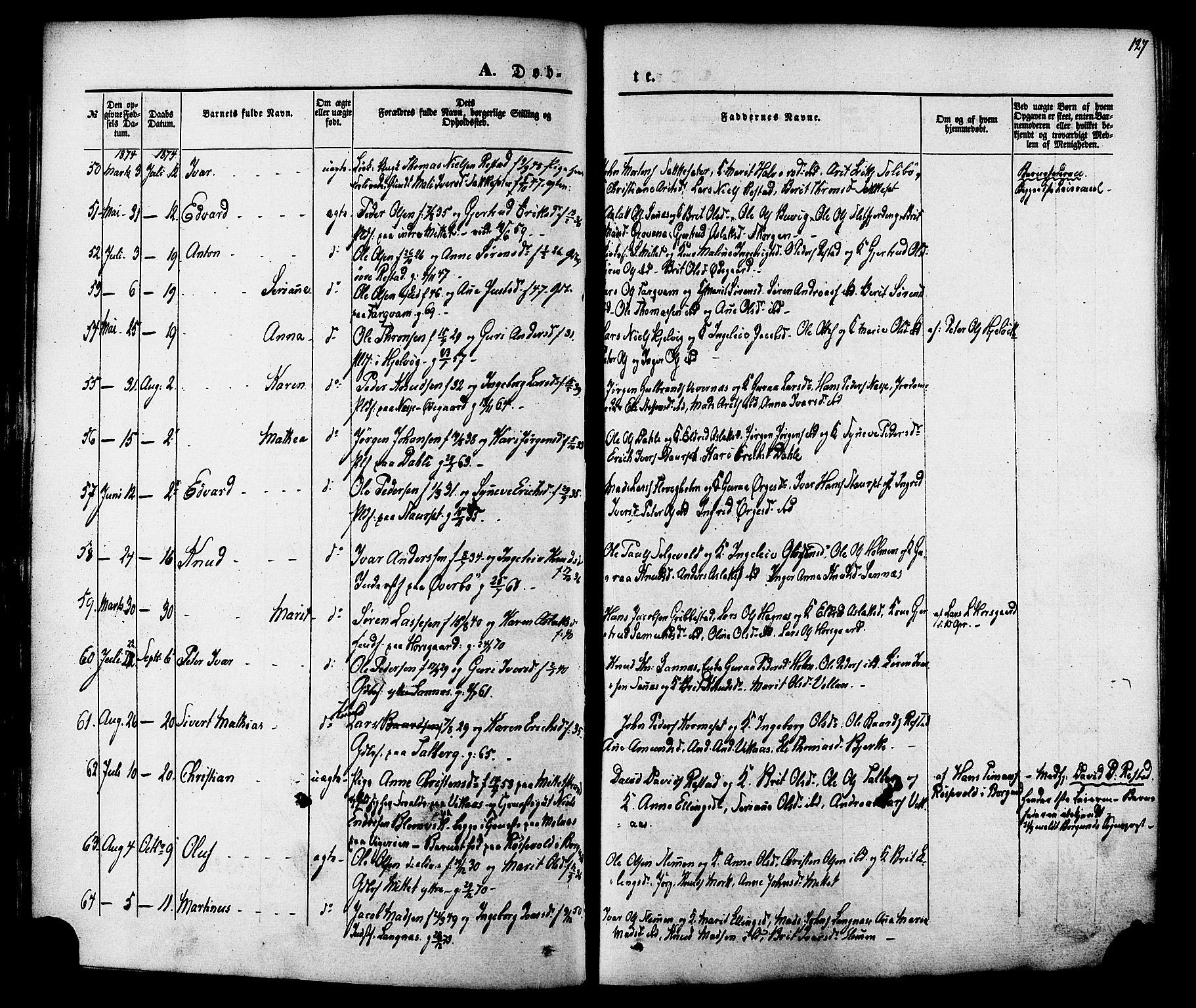 Ministerialprotokoller, klokkerbøker og fødselsregistre - Møre og Romsdal, AV/SAT-A-1454/547/L0603: Parish register (official) no. 547A05, 1846-1877, p. 127