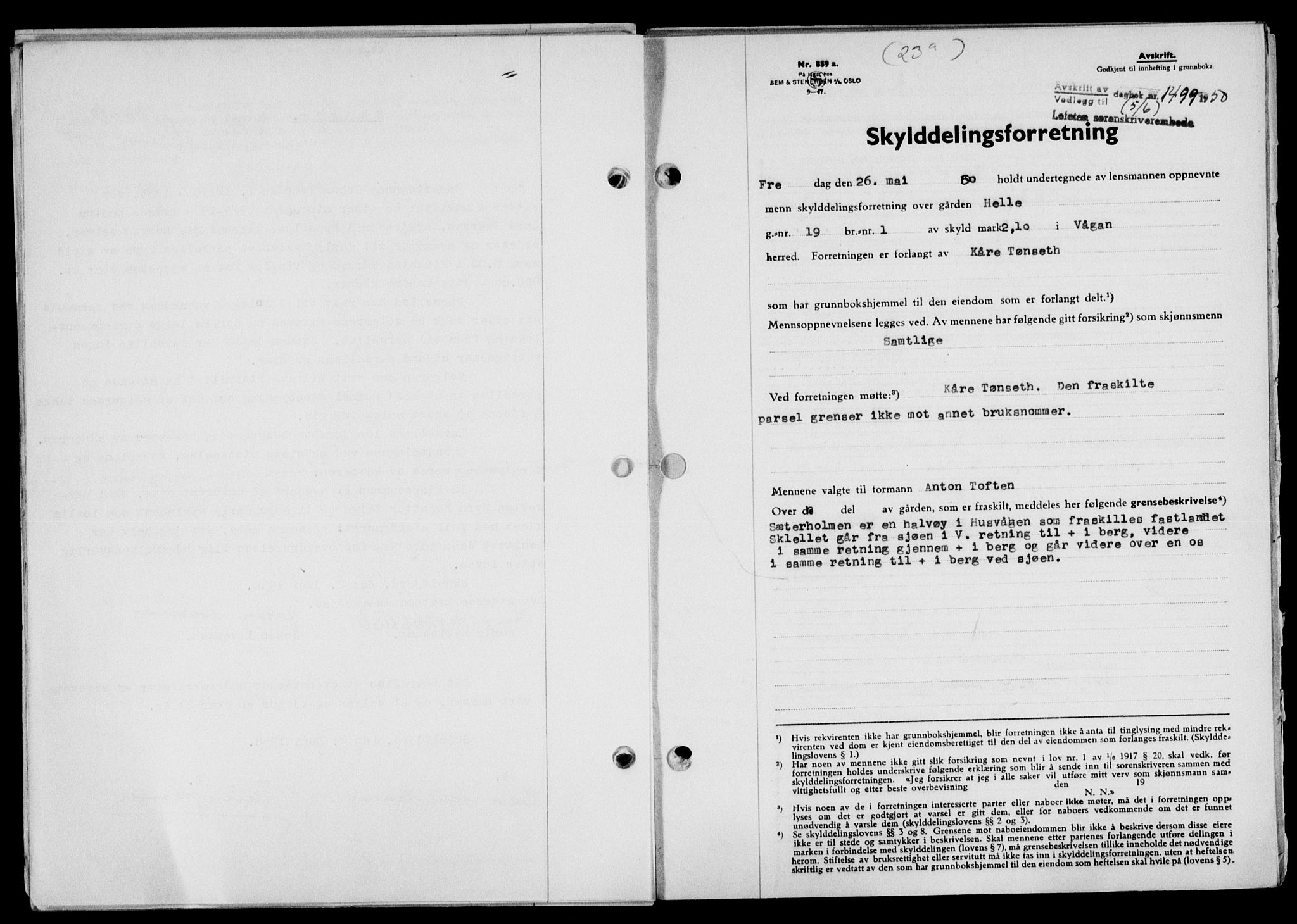 Lofoten sorenskriveri, SAT/A-0017/1/2/2C/L0023a: Mortgage book no. 23a, 1950-1950, Diary no: : 1499/1950
