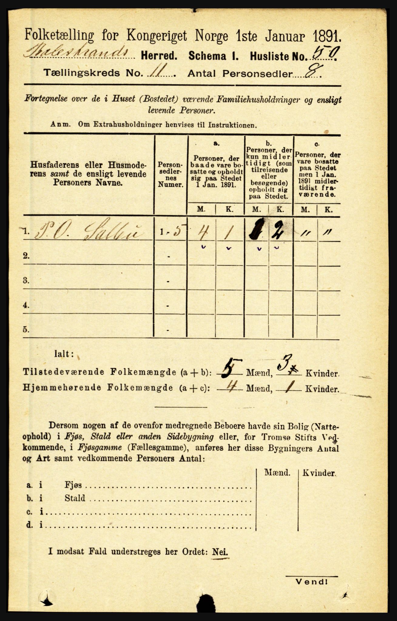 RA, 1891 census for 1418 Balestrand, 1891, p. 2456