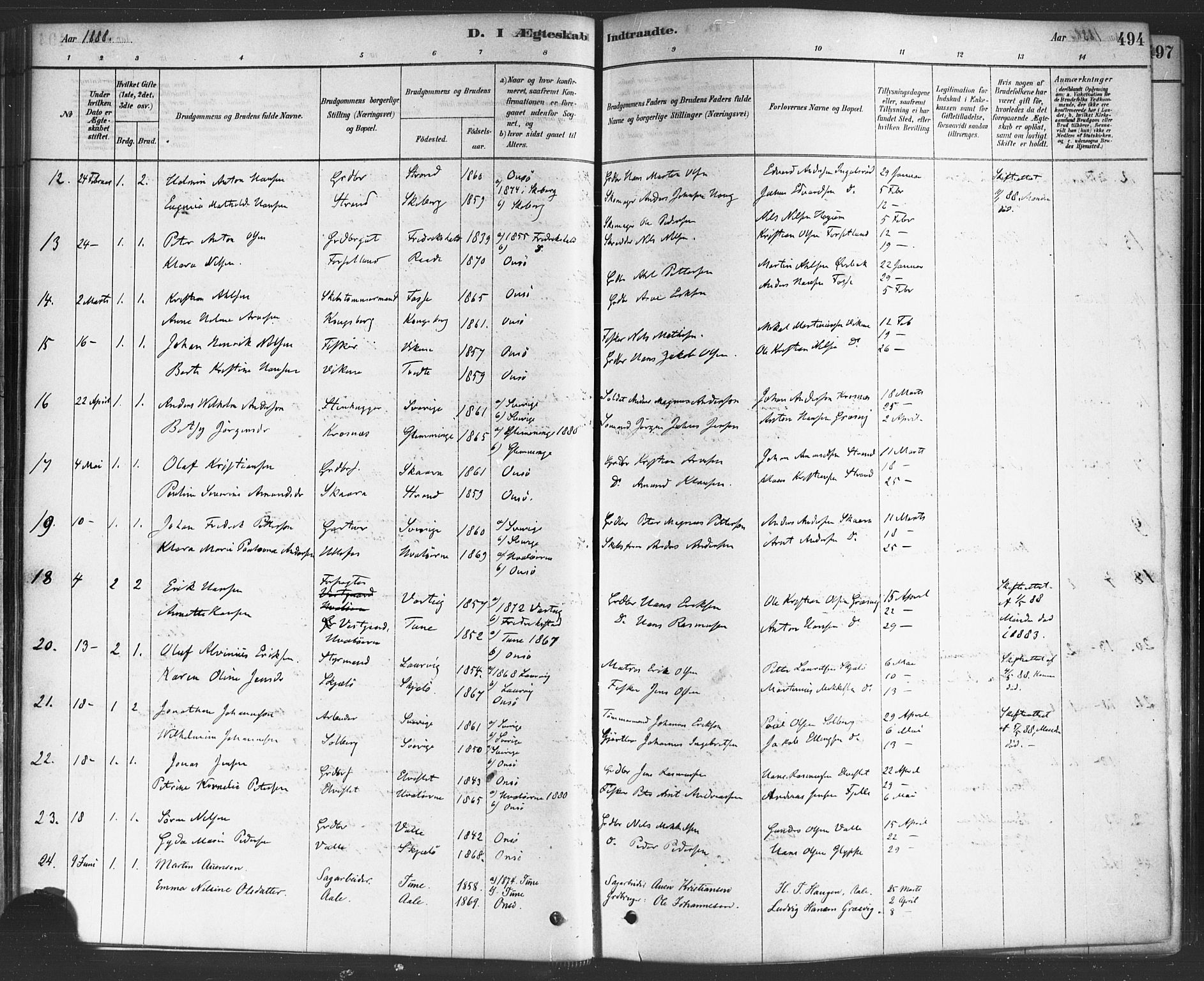 Onsøy prestekontor Kirkebøker, SAO/A-10914/F/Fa/L0006: Parish register (official) no. I 6, 1878-1898, p. 494