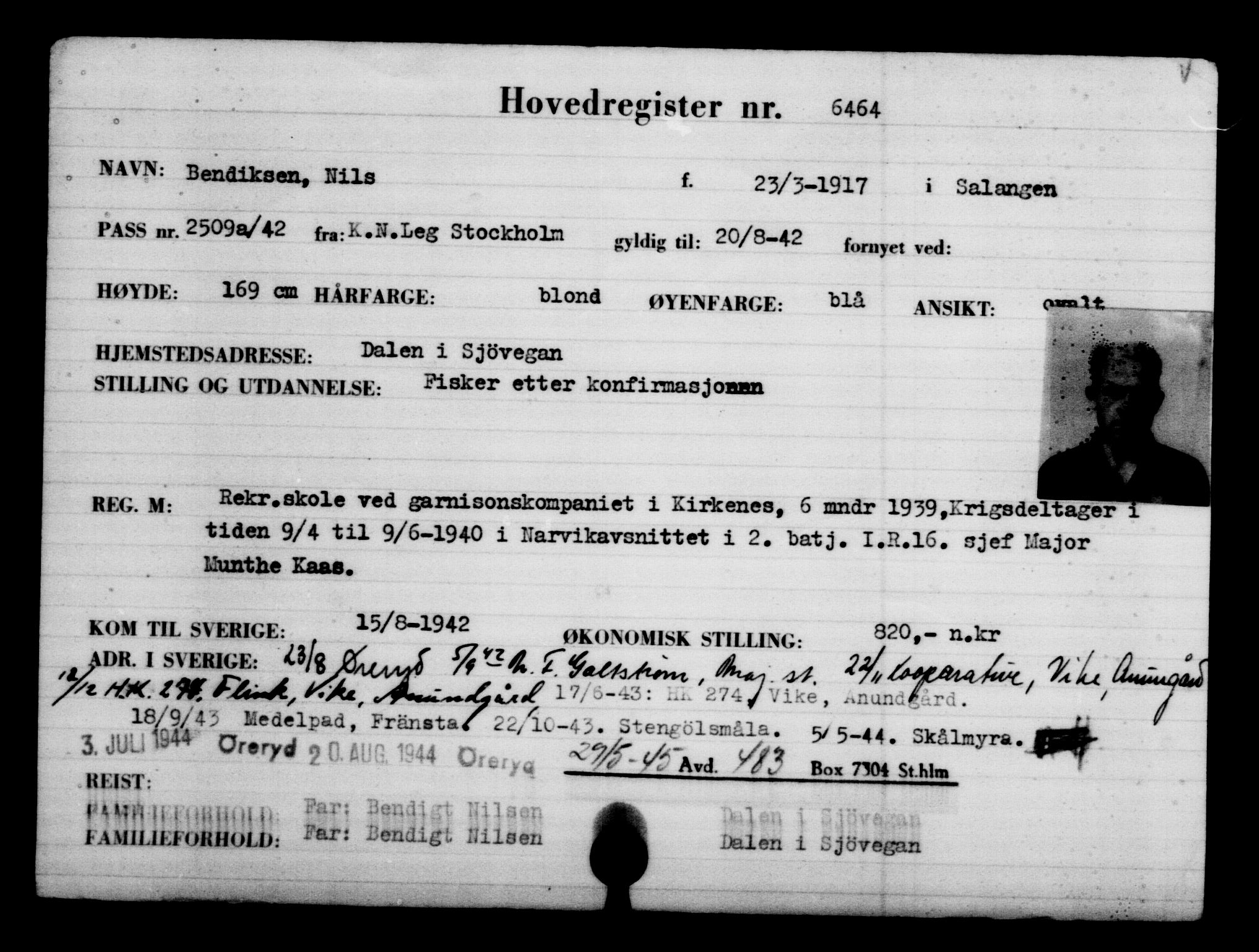 Utenriksstasjonene, Legasjonen i Stockholm, Flyktningkontoret, AV/RA-S-6753/V/Va/L0004: Kjesäterkartoteket, flyktninger med registreringsnr. 3496-6610, 1940-1945, p. 3515
