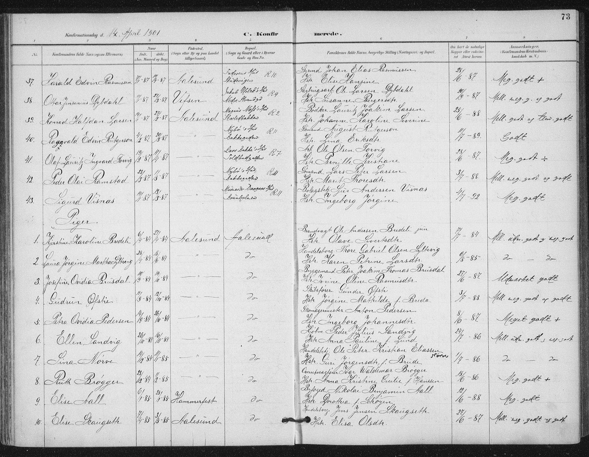 Ministerialprotokoller, klokkerbøker og fødselsregistre - Møre og Romsdal, AV/SAT-A-1454/529/L0457: Parish register (official) no. 529A07, 1894-1903, p. 73