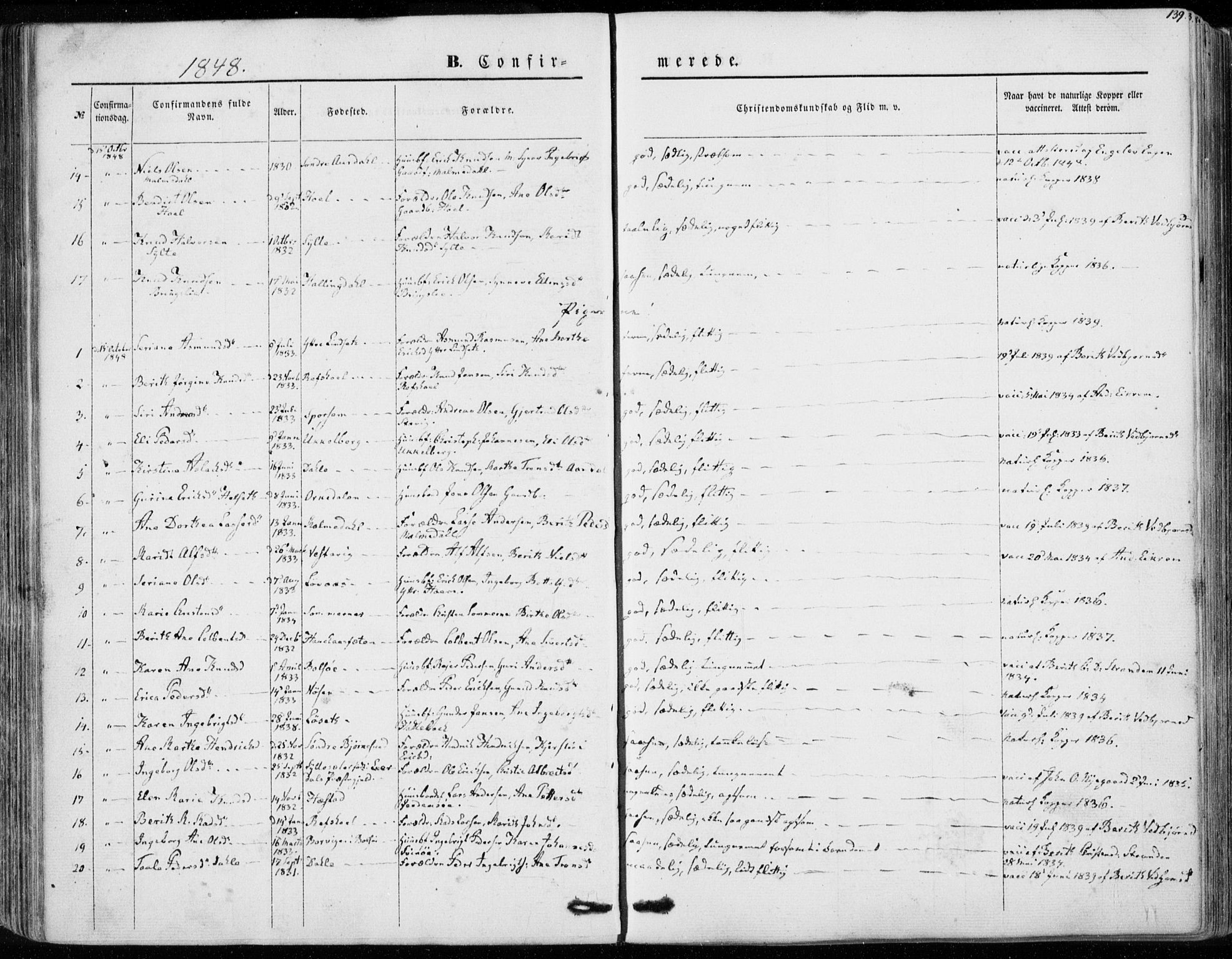 Ministerialprotokoller, klokkerbøker og fødselsregistre - Møre og Romsdal, SAT/A-1454/565/L0748: Parish register (official) no. 565A02, 1845-1872, p. 139