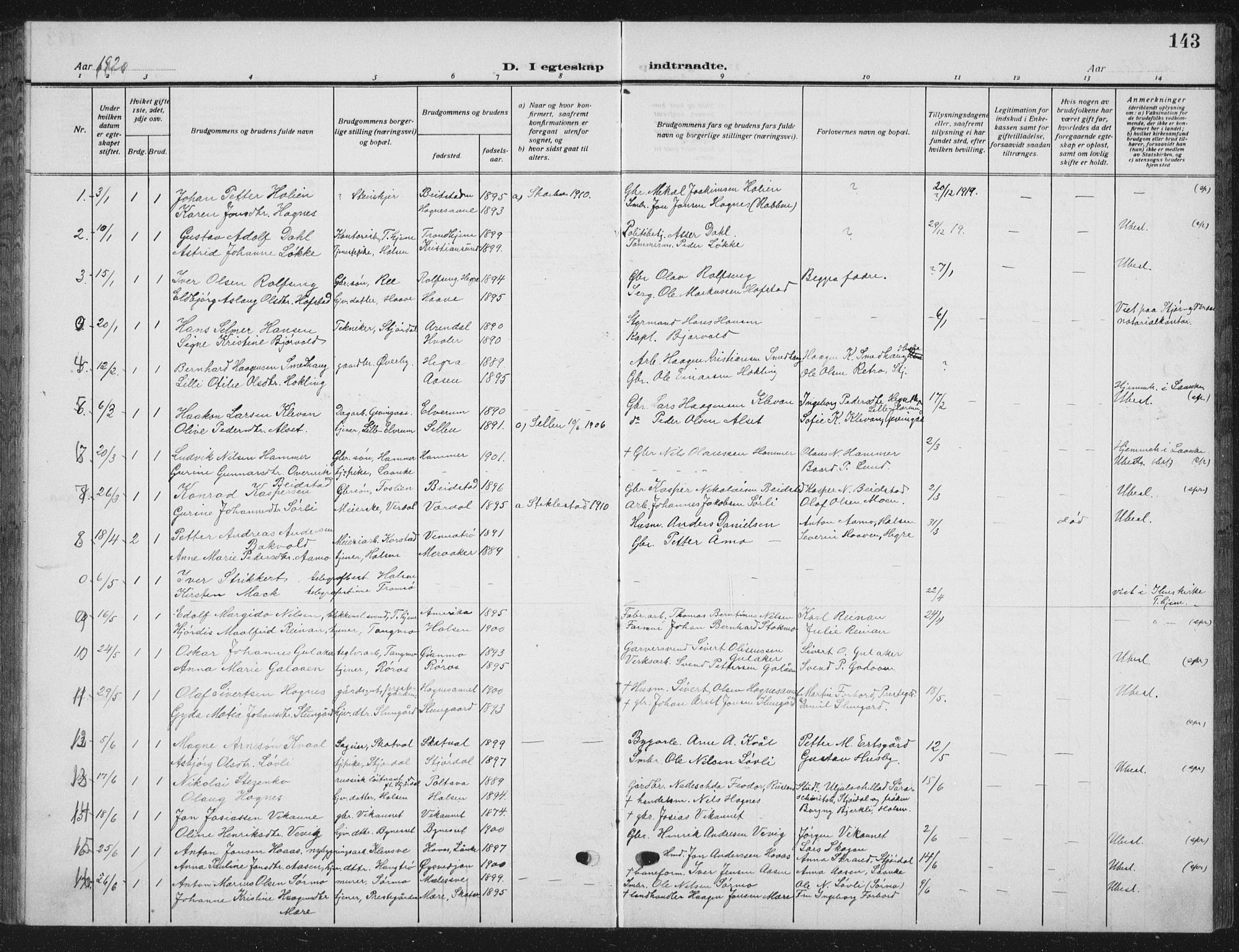 Ministerialprotokoller, klokkerbøker og fødselsregistre - Nord-Trøndelag, SAT/A-1458/709/L0088: Parish register (copy) no. 709C02, 1914-1934, p. 143