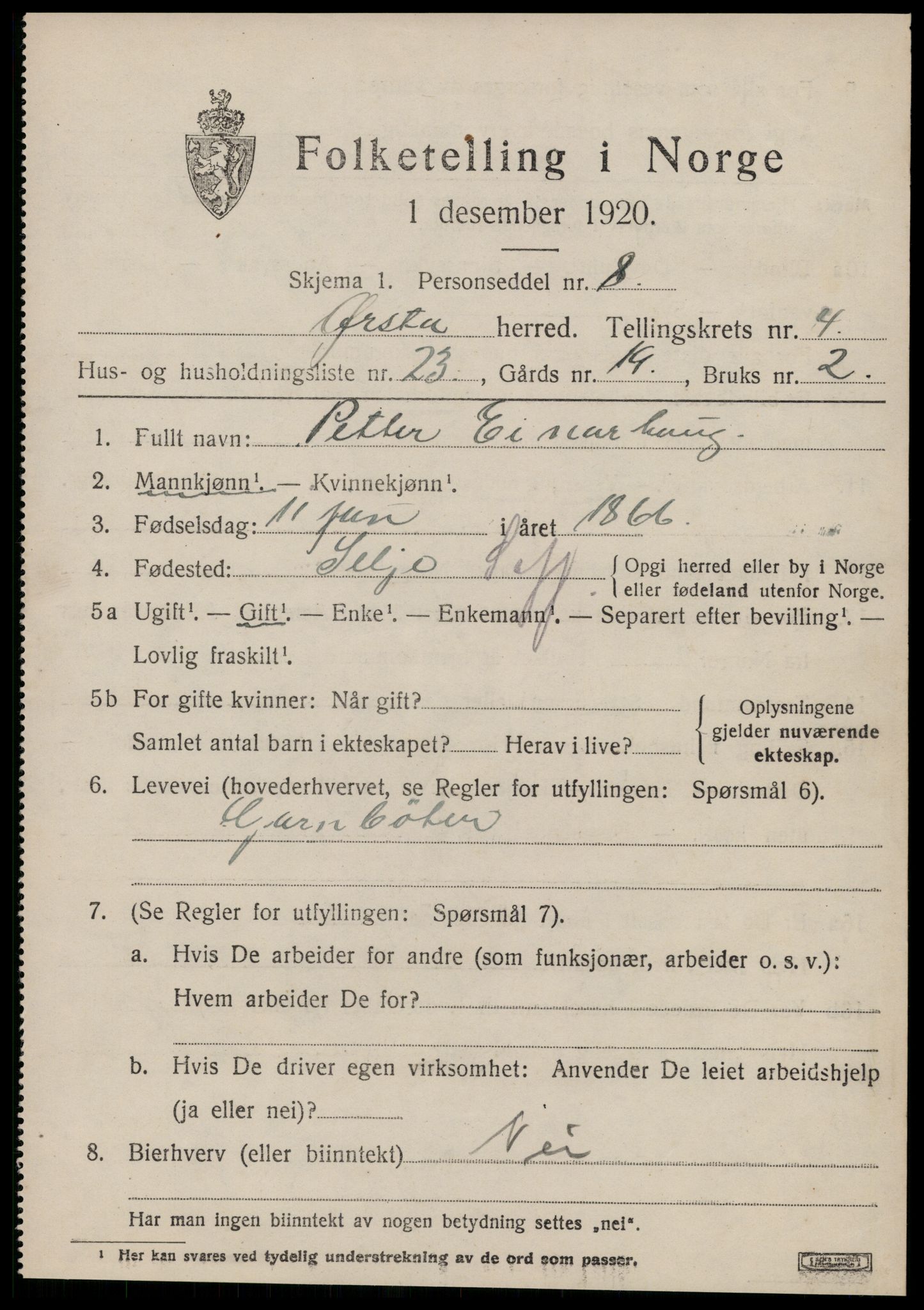 SAT, 1920 census for Ørsta, 1920, p. 4262