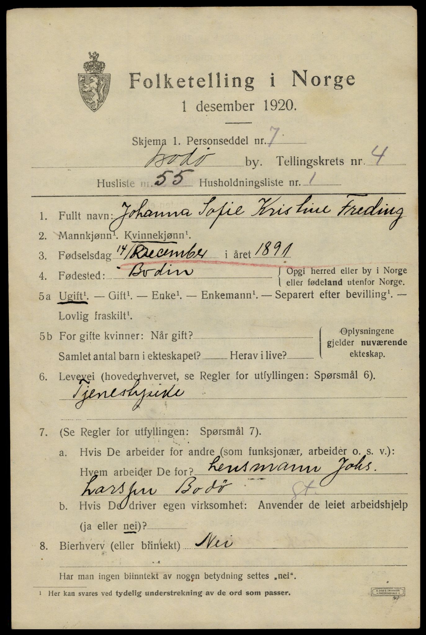 SAT, 1920 census for Bodø, 1920, p. 8429