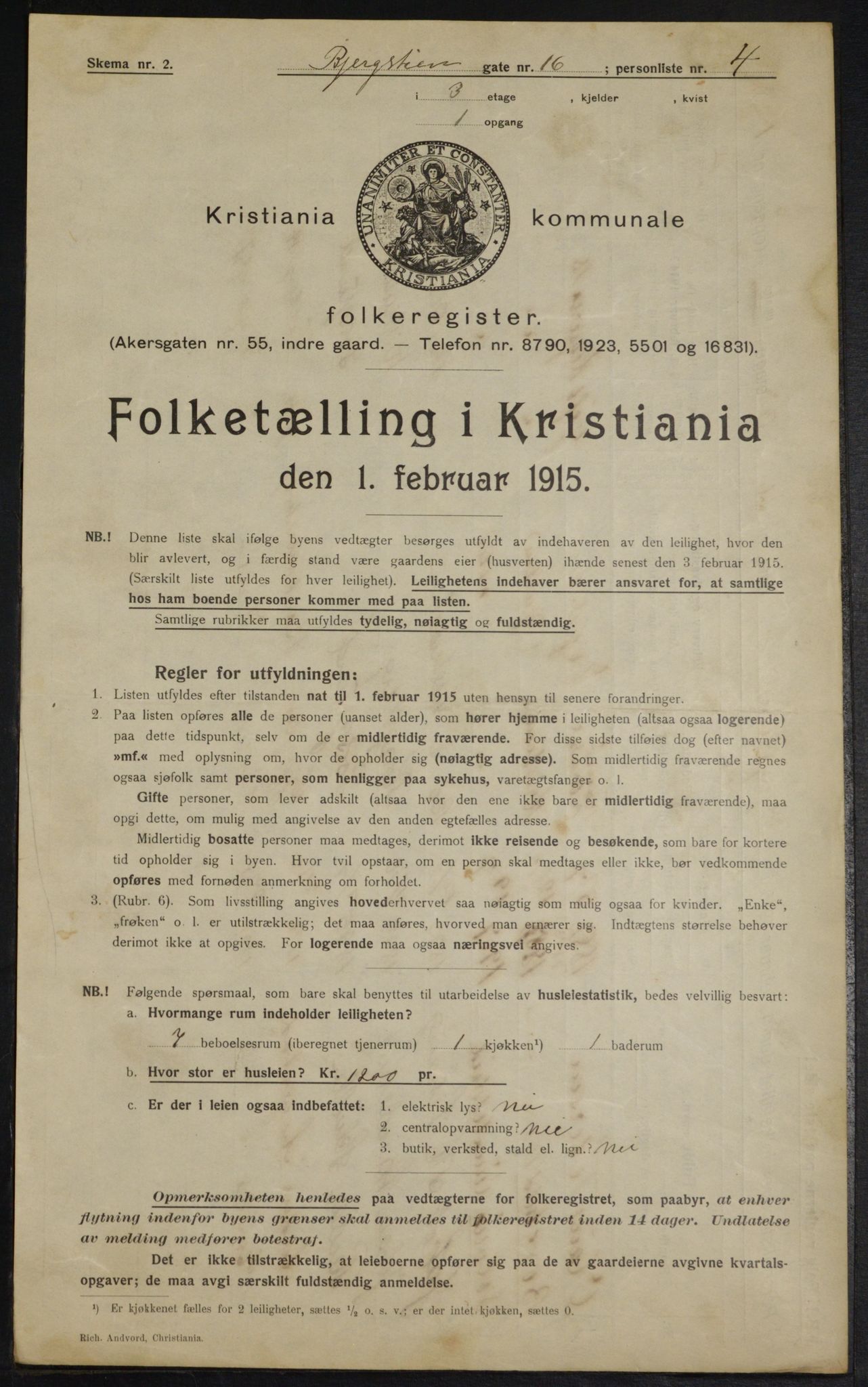 OBA, Municipal Census 1915 for Kristiania, 1915, p. 4606