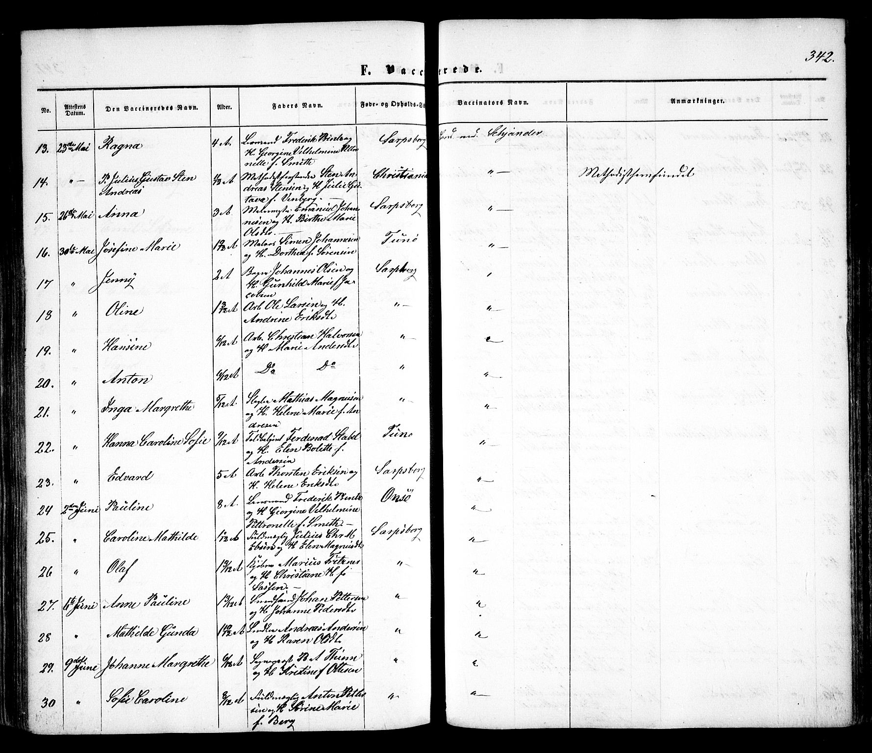 Sarpsborg prestekontor Kirkebøker, AV/SAO-A-2006/F/Fa/L0001: Parish register (official) no. 1, 1859-1868, p. 342