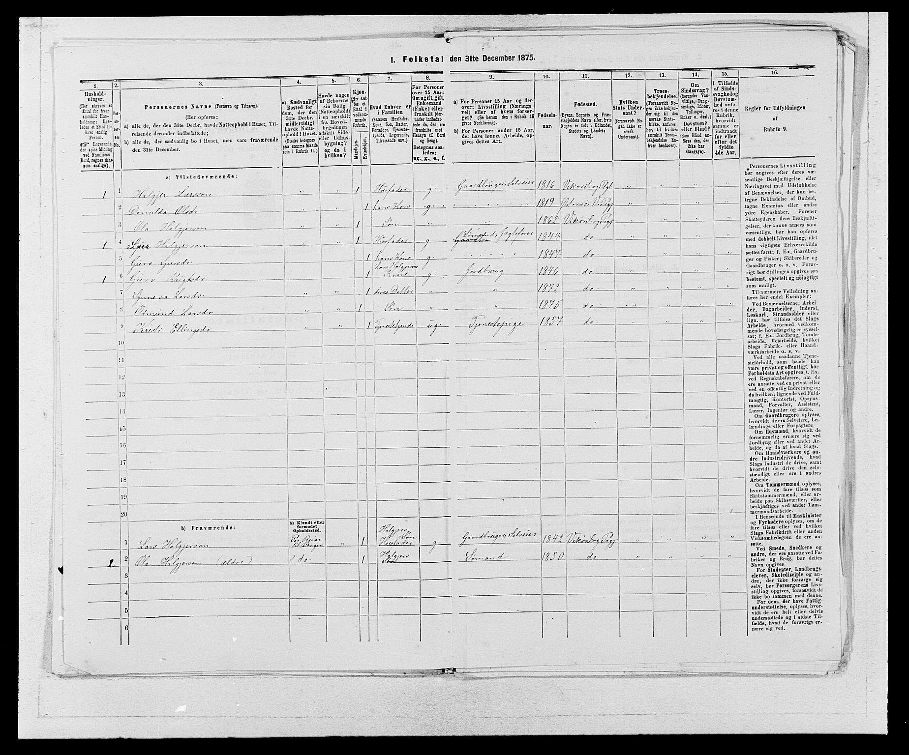 SAB, 1875 census for 1238P Vikør, 1875, p. 348