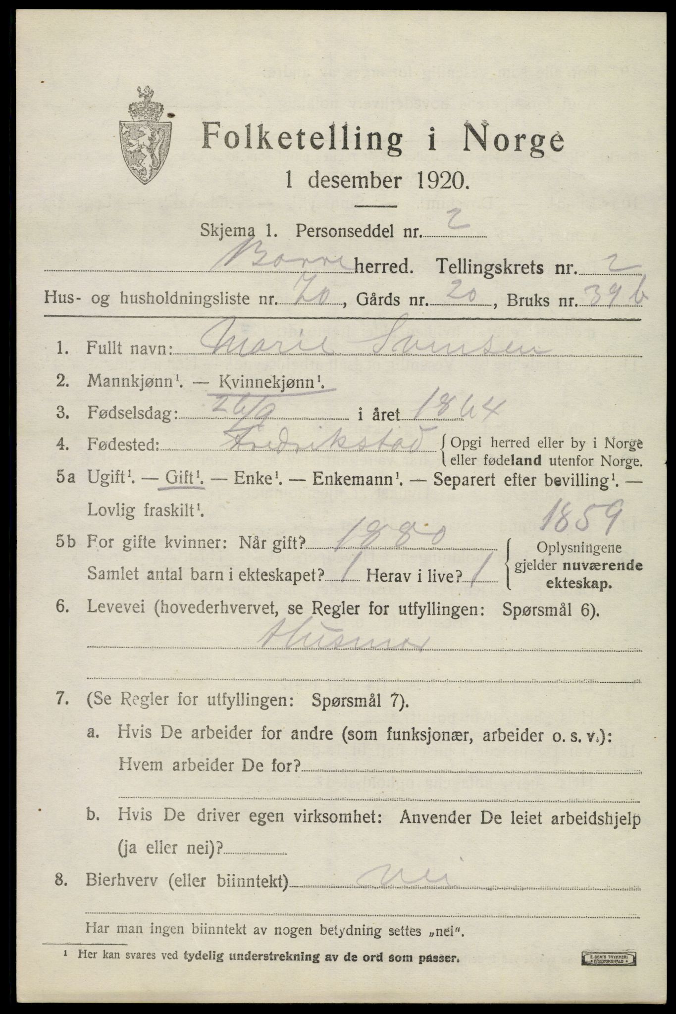 SAKO, 1920 census for Borre, 1920, p. 4978