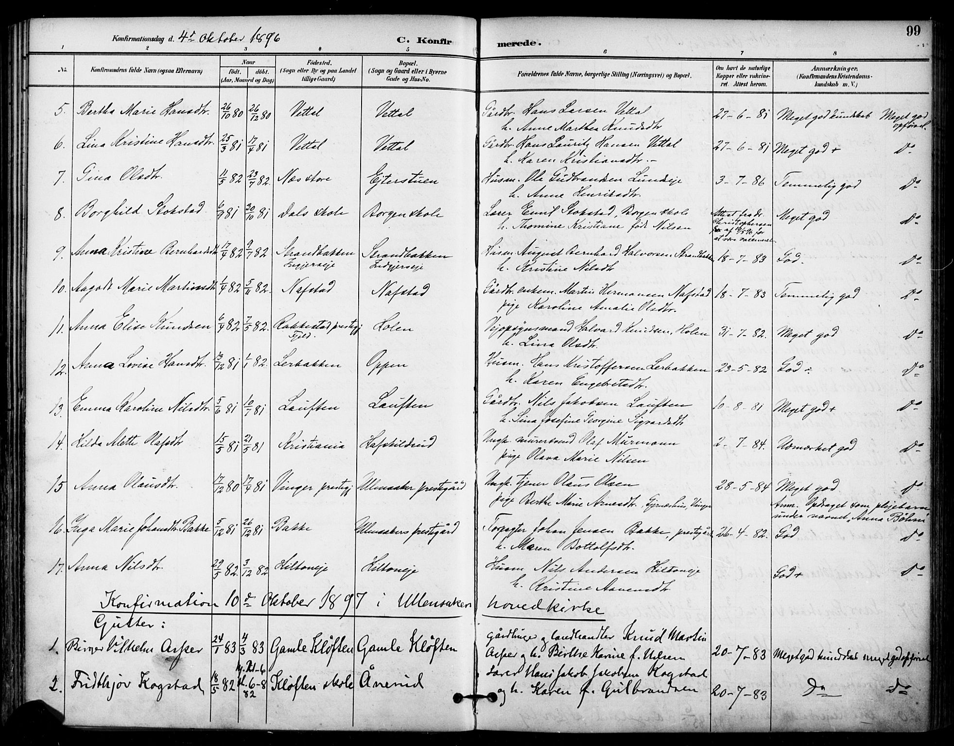 Ullensaker prestekontor Kirkebøker, AV/SAO-A-10236a/F/Fa/L0020: Parish register (official) no. I 20, 1892-1902, p. 99