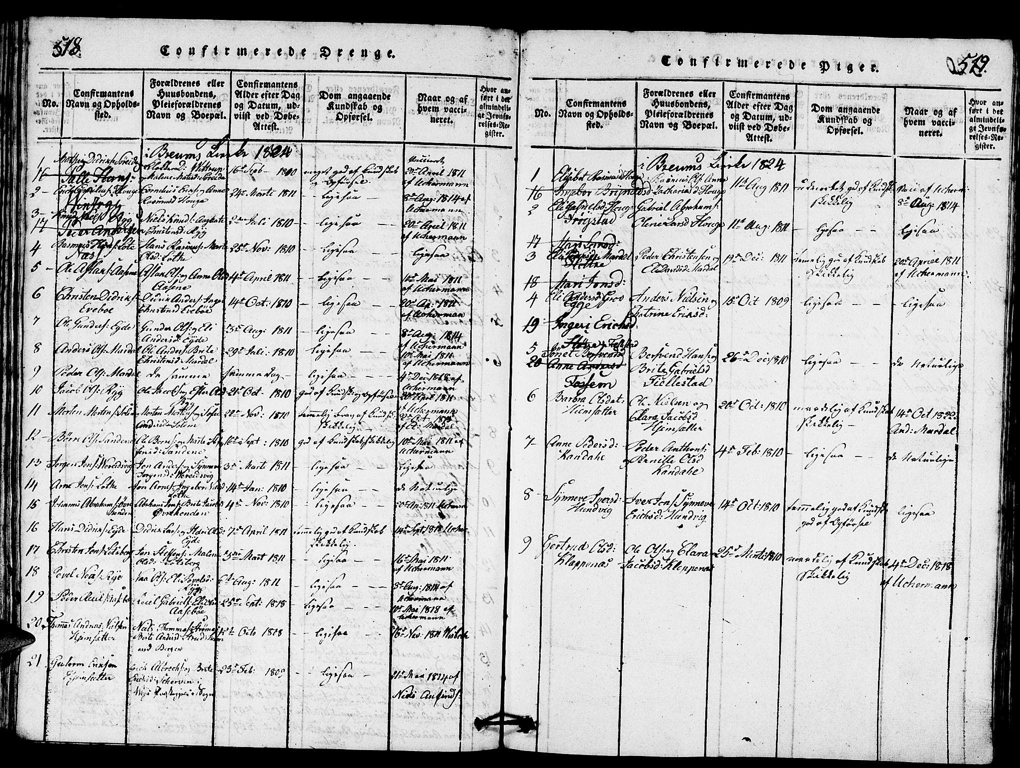 Gloppen sokneprestembete, SAB/A-80101/H/Hab/Haba/L0001: Parish register (copy) no. A 1, 1816-1827, p. 518-519