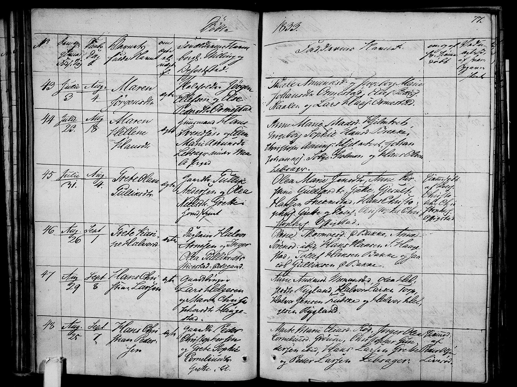 Våle kirkebøker, AV/SAKO-A-334/F/Fa/L0008: Parish register (official) no. I 8, 1824-1844, p. 77