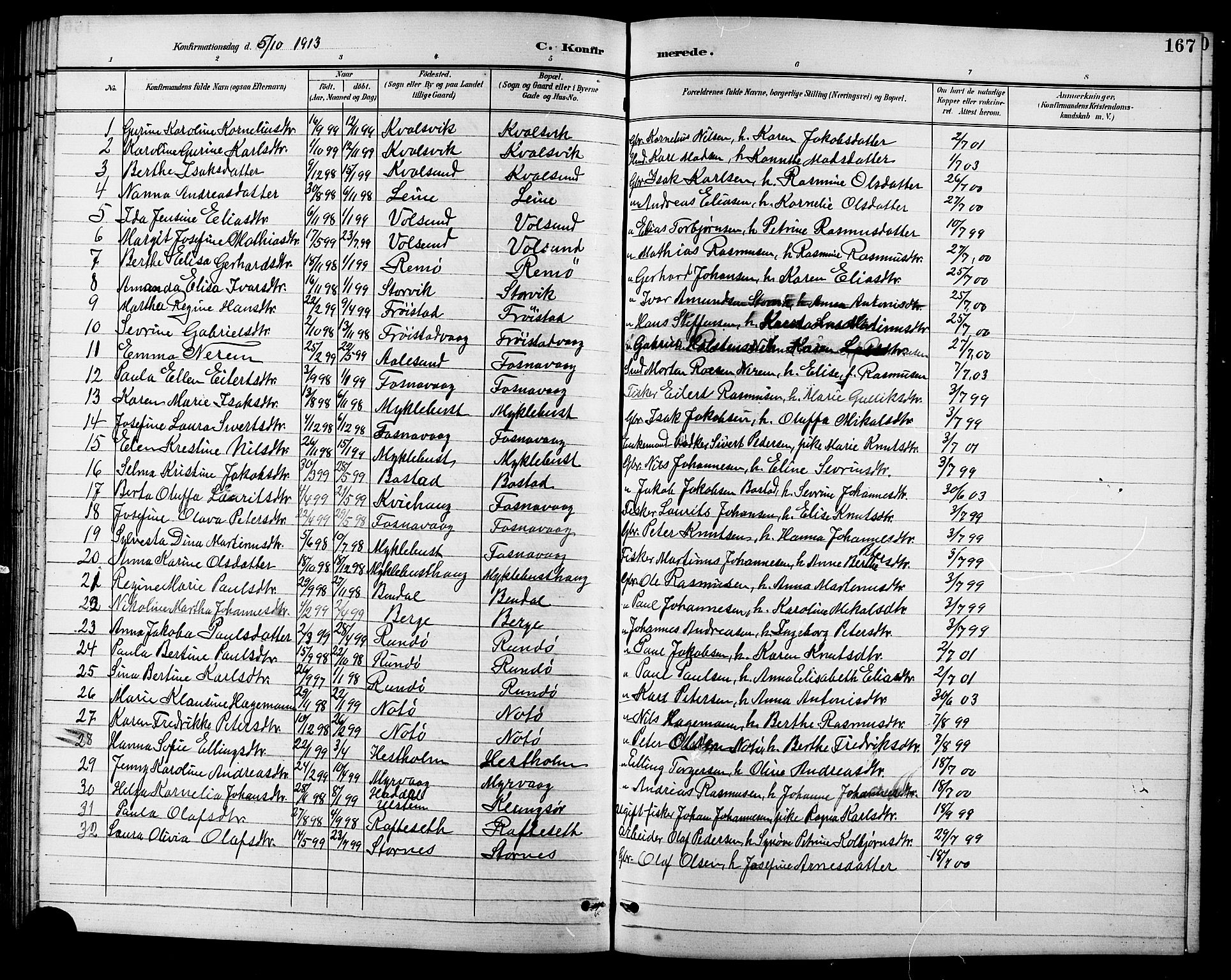 Ministerialprotokoller, klokkerbøker og fødselsregistre - Møre og Romsdal, AV/SAT-A-1454/507/L0082: Parish register (copy) no. 507C05, 1896-1914, p. 167